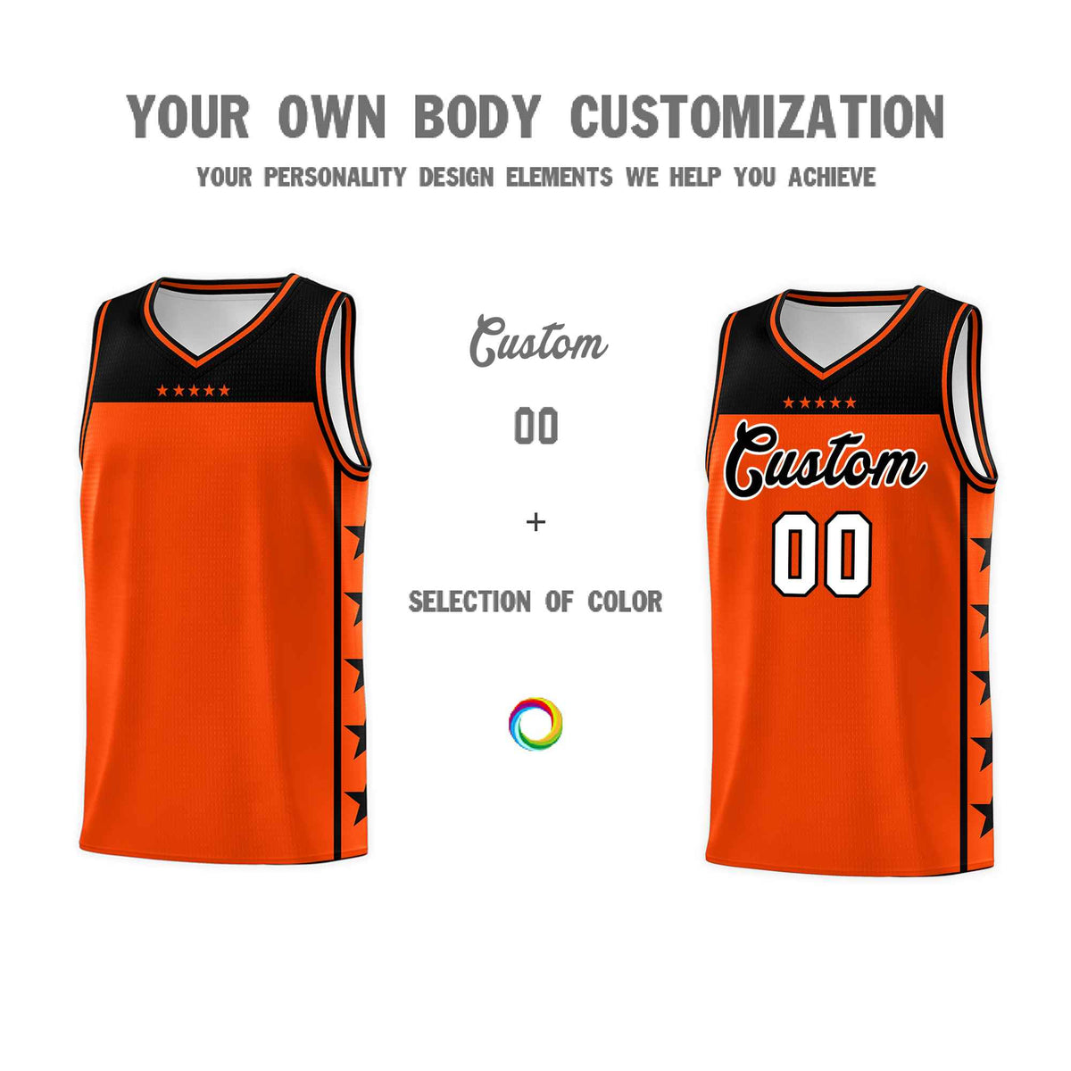 Custom Orange Black Color Block Sets Sports Uniform Basketball Jersey
