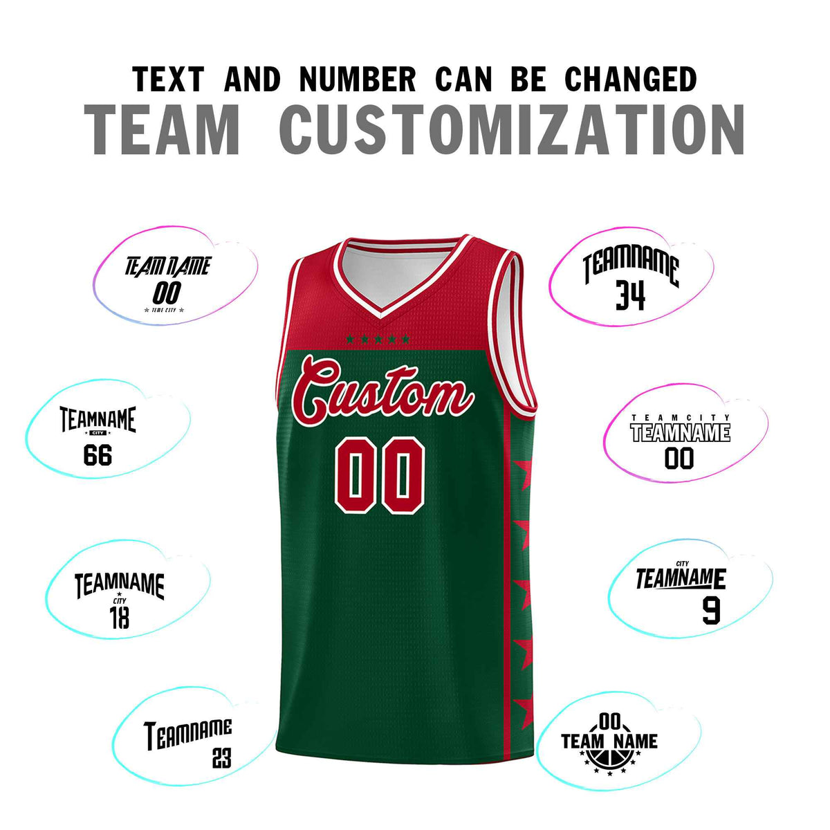 Custom Kelly Green Red Color Block Sets Sports Uniform Basketball Jersey
