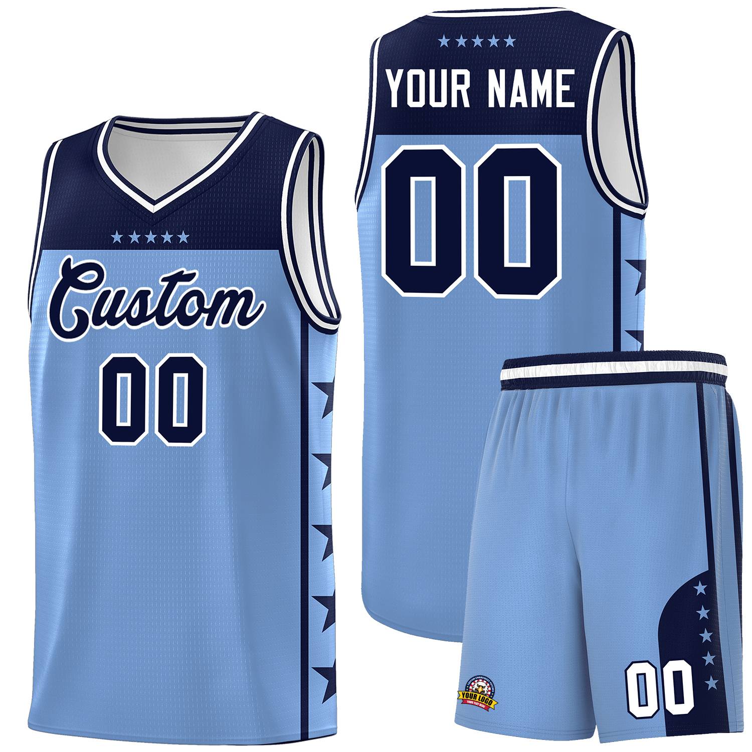 Custom Light Blue Navy Color Block Sets Sports Uniform Basketball Jersey