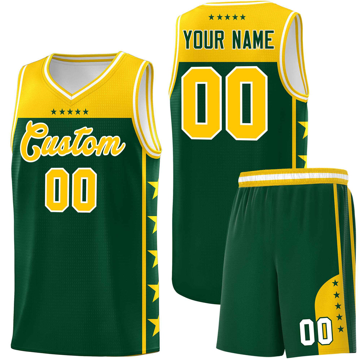 Custom Kelly Green Yellow Color Block Sets Sports Uniform Basketball Jersey