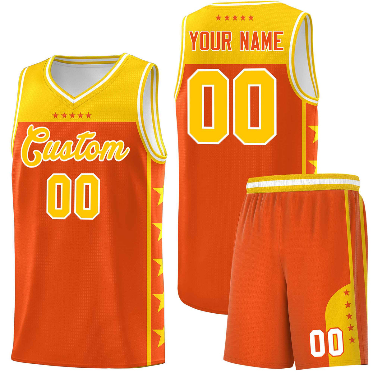 Custom Orange Yellow Color Block Sets Sports Uniform Basketball Jersey