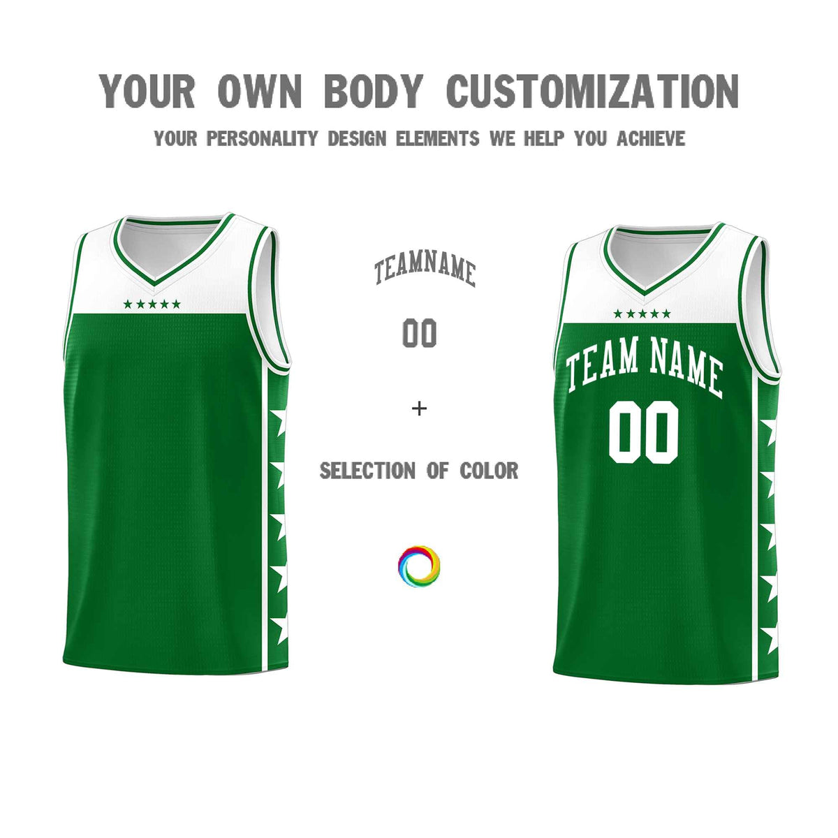 Custom Kelly Green White Color Block Sets Sports Uniform Basketball Jersey