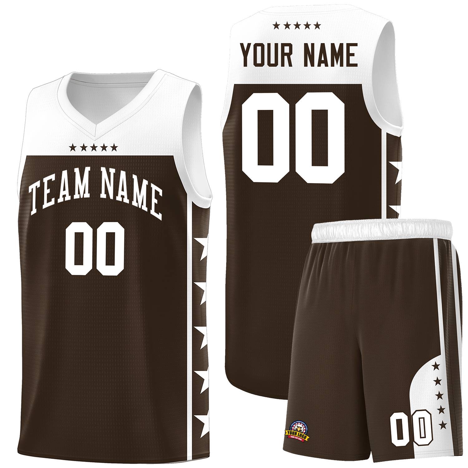 Custom Brown White Color Block Sets Sports Uniform Basketball Jersey