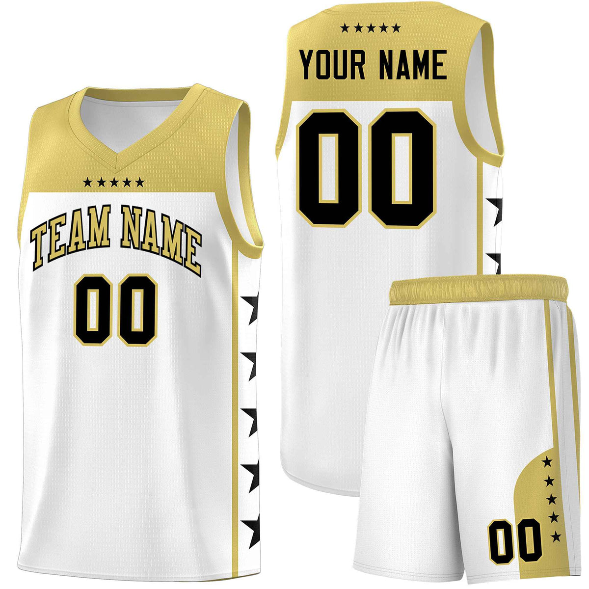 Custom White Old Gold Color Block Sets Sports Uniform Basketball Jersey