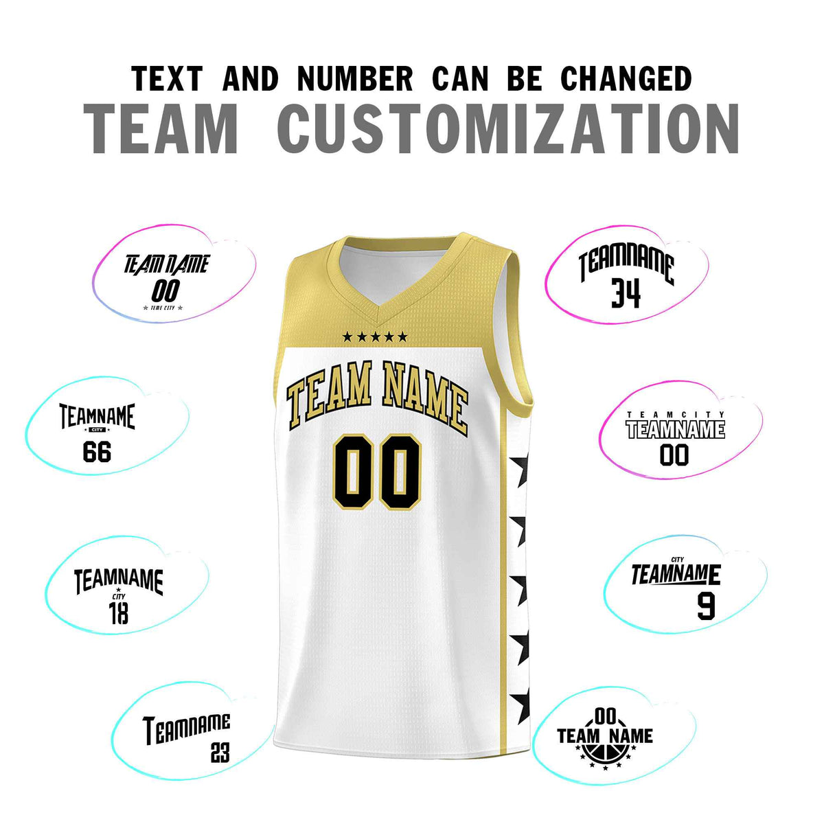 Custom White Old Gold Color Block Sets Sports Uniform Basketball Jersey