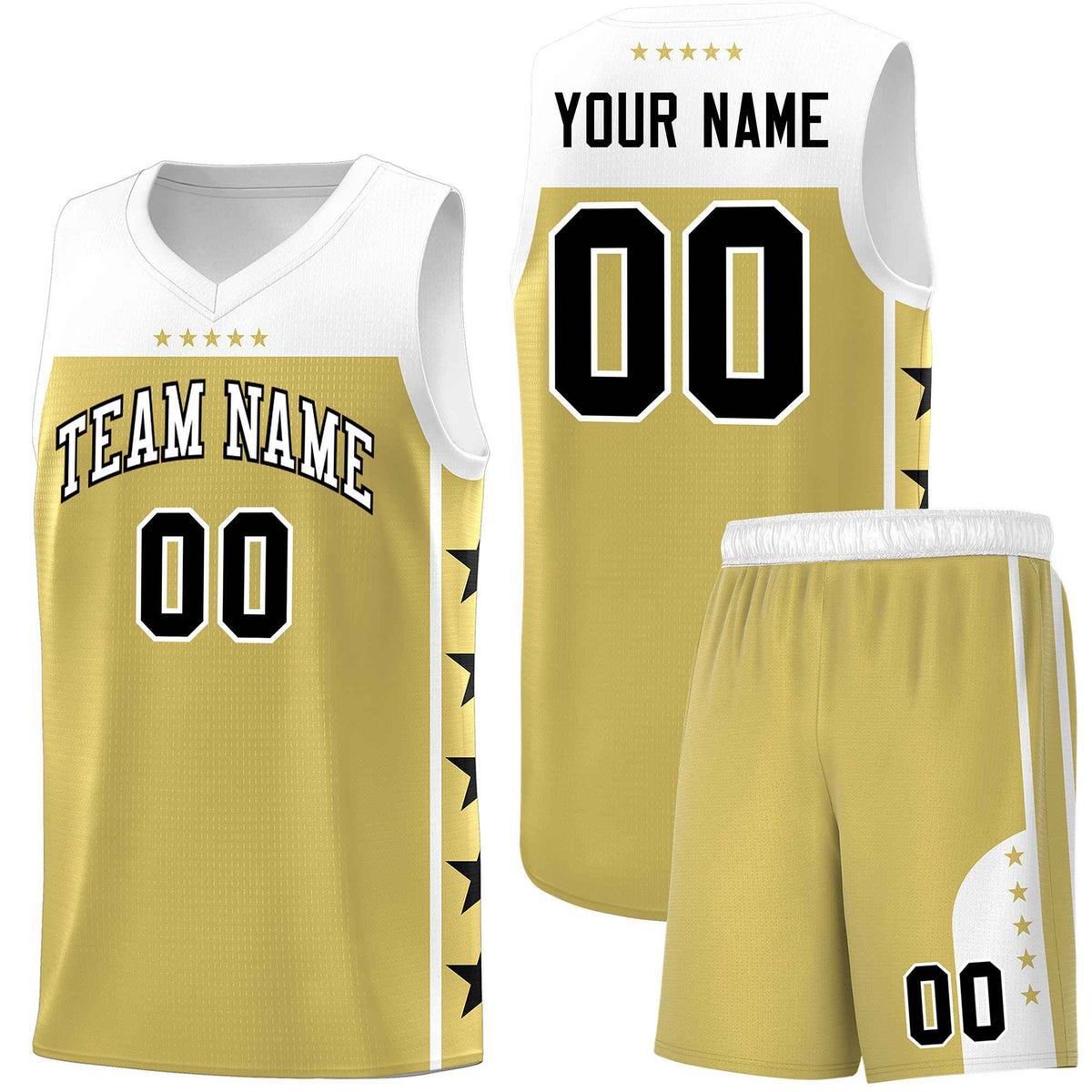 Custom Old Gold White Color Block Sets Sports Uniform Basketball Jersey