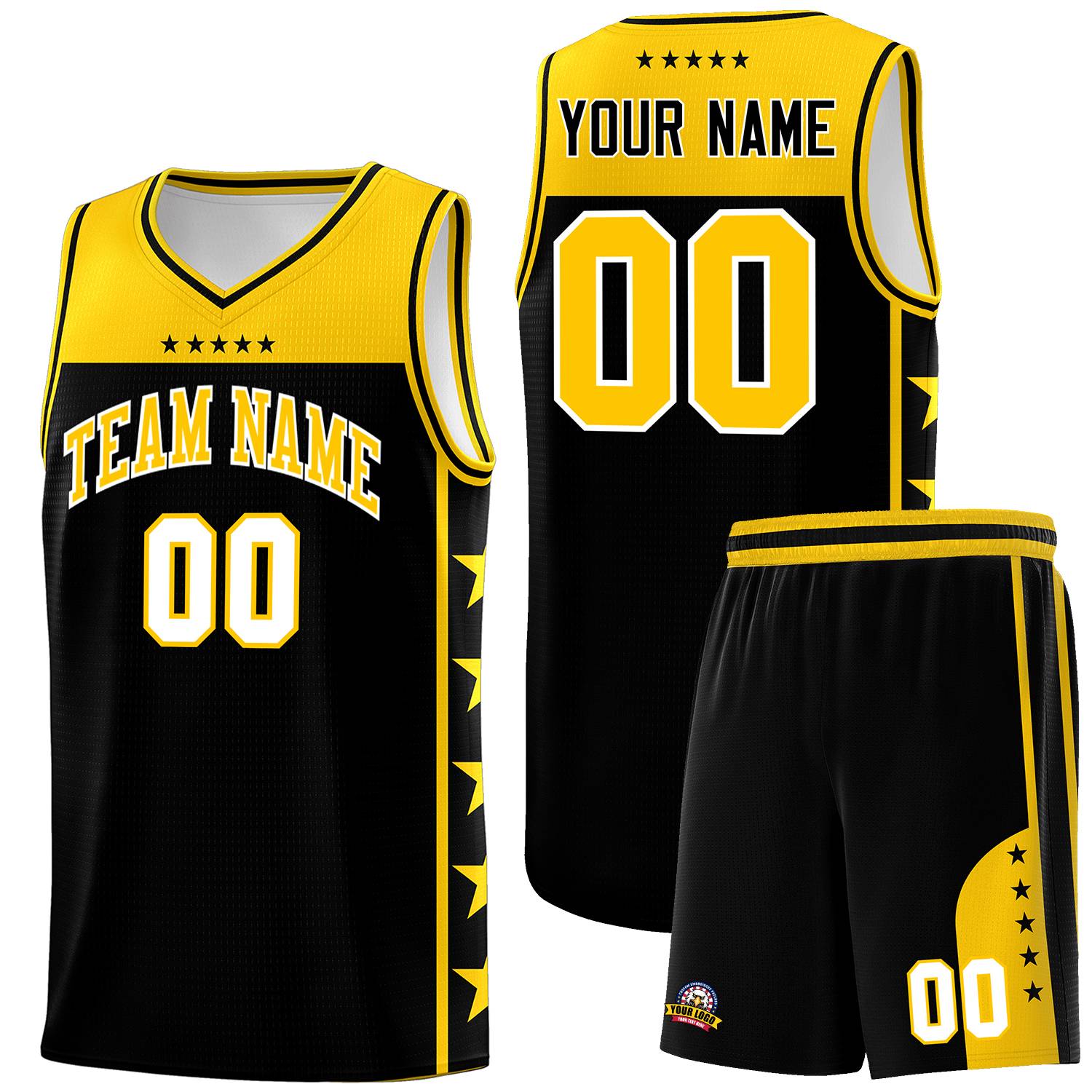 Custom Black Yellow Color Block Sets Sports Uniform Basketball Jersey