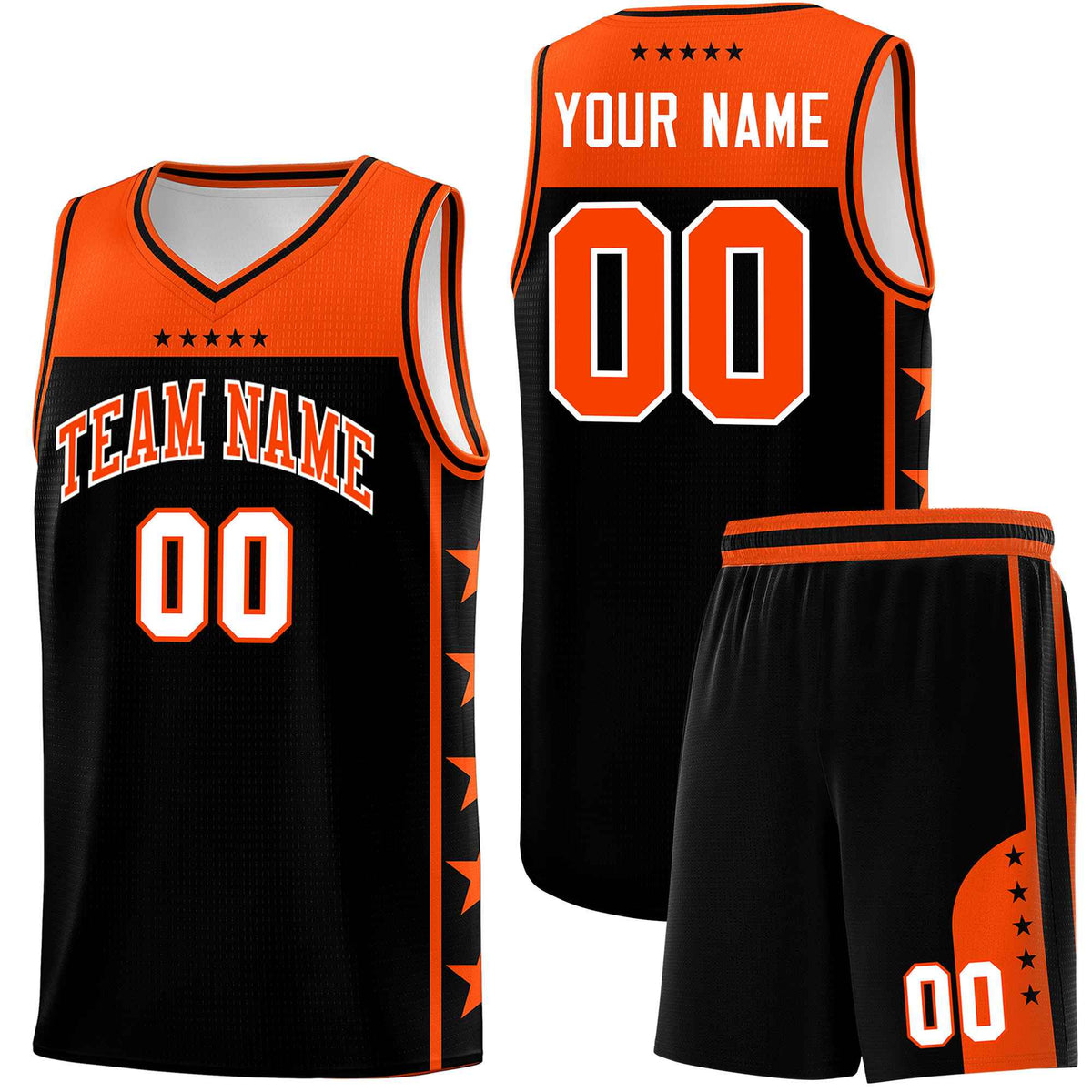 Custom Black Orange Color Block Sets Sports Uniform Basketball Jersey