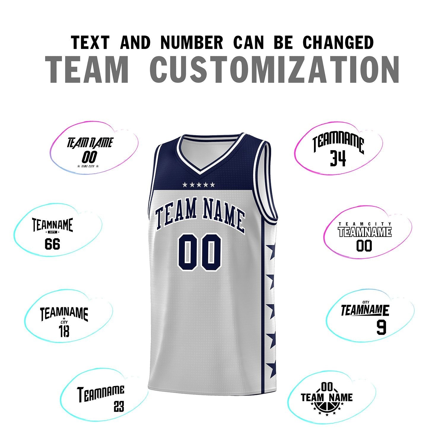 Custom Gray Navy Color Block Sets Sports Uniform Basketball Jersey