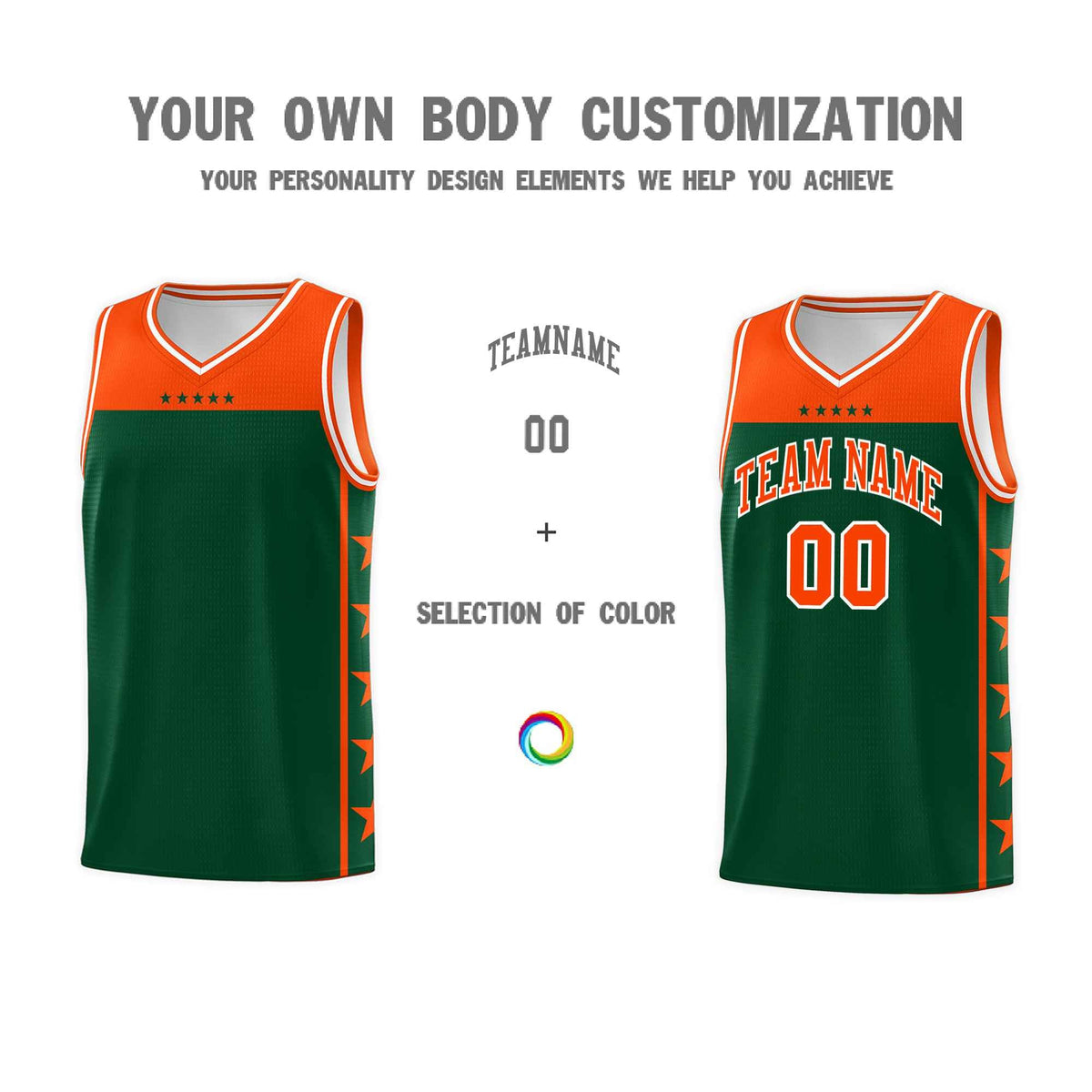 Custom Kelly Green Orange Color Block Sets Sports Uniform Basketball Jersey