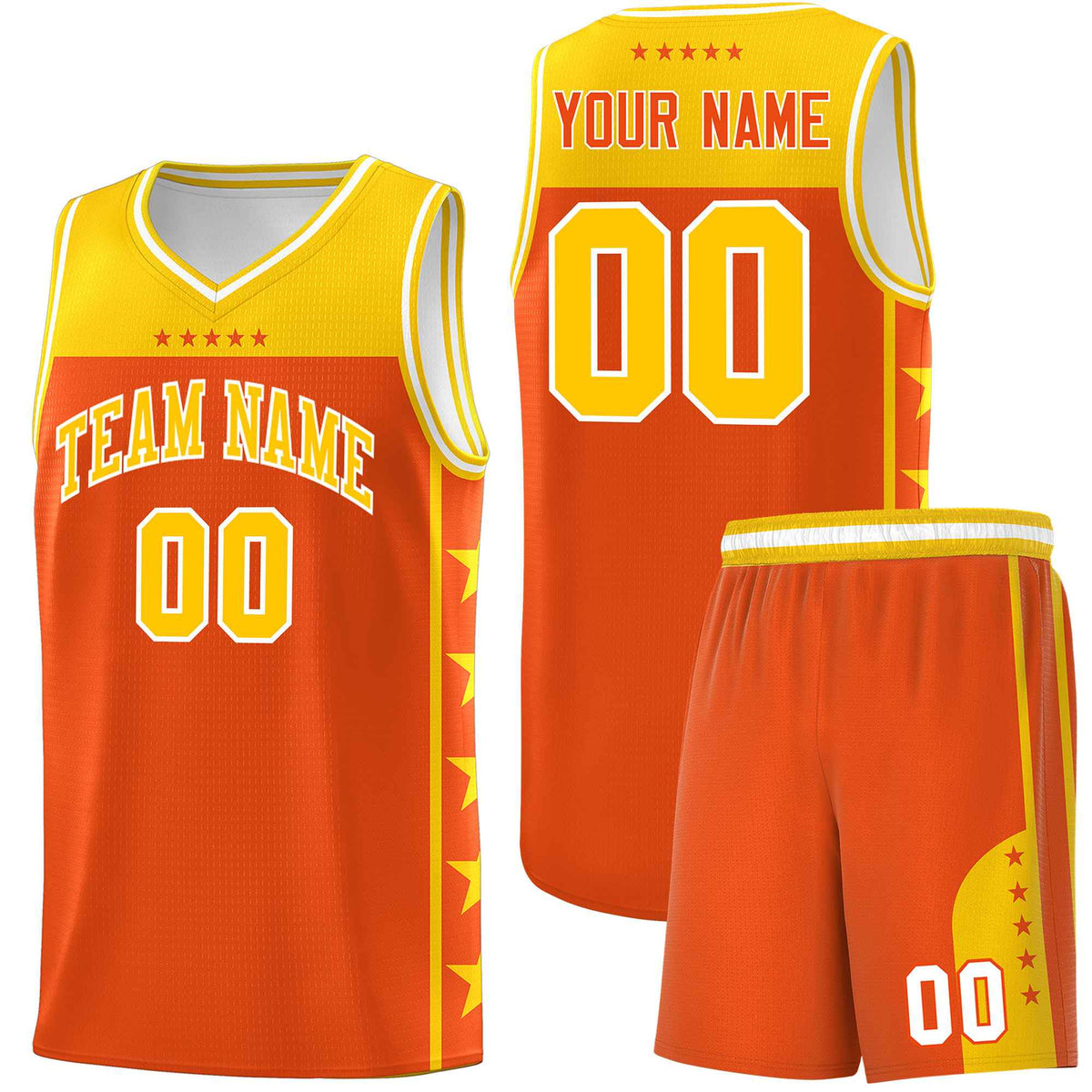 Custom Orange Yellow Color Block Sets Sports Uniform Basketball Jersey