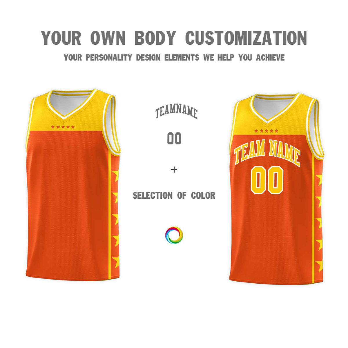 Custom Orange Yellow Color Block Sets Sports Uniform Basketball Jersey
