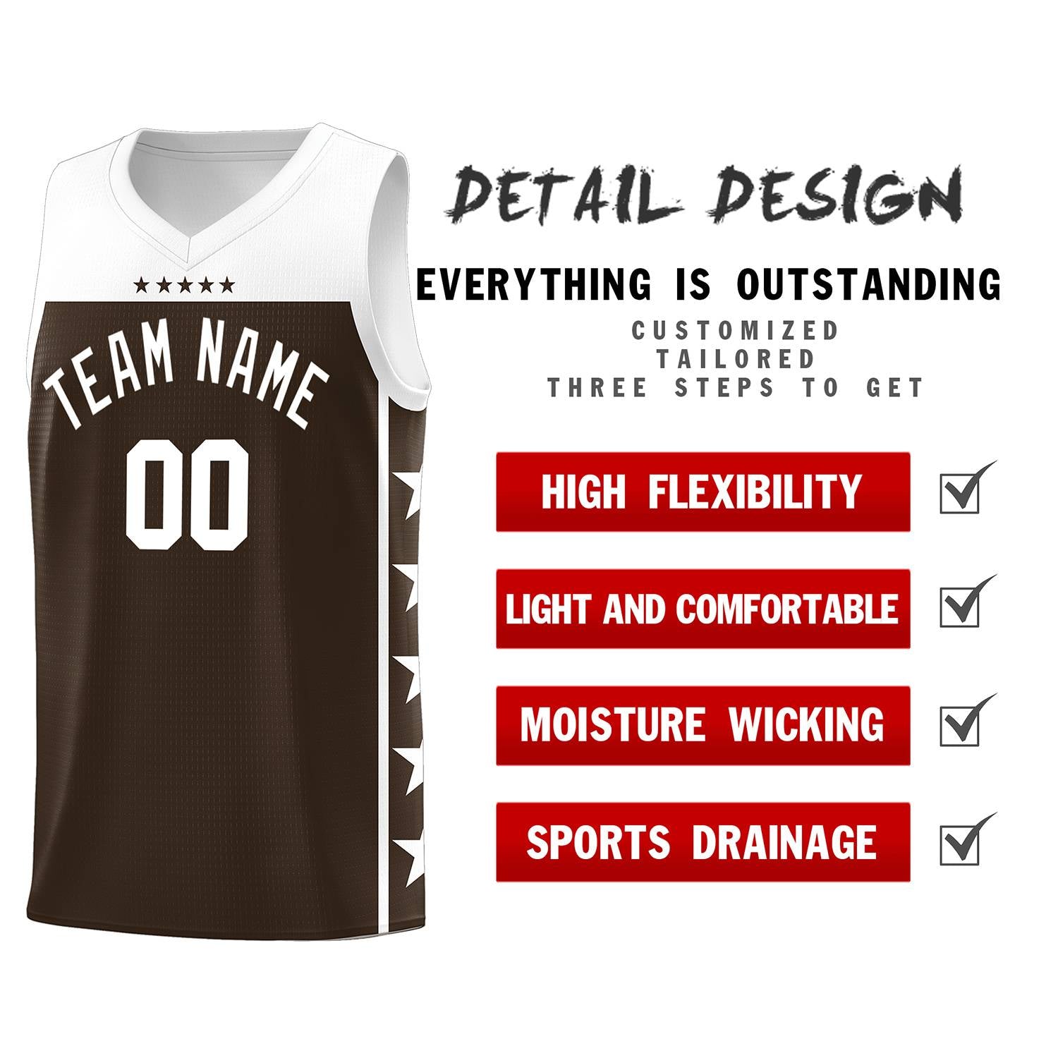 Custom Brown White Color Block Sets Sports Uniform Basketball Jersey