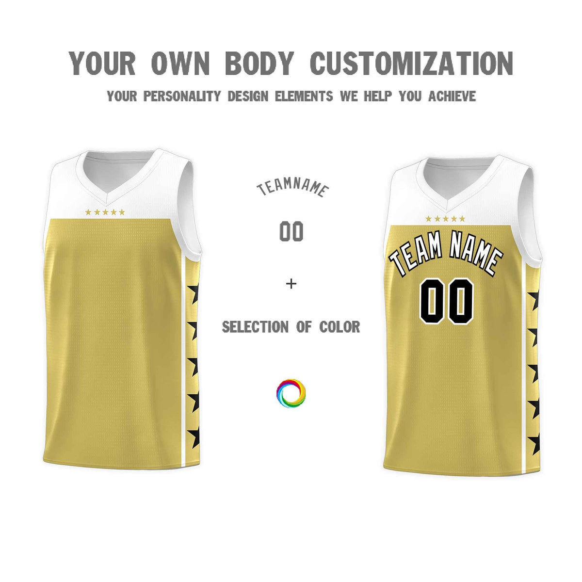 Custom Old Gold White Color Block Sets Sports Uniform Basketball Jersey