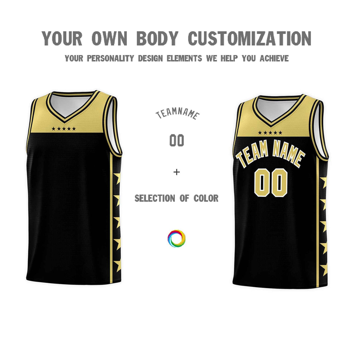 Custom Black Old Gold Color Block Sets Sports Uniform Basketball Jersey