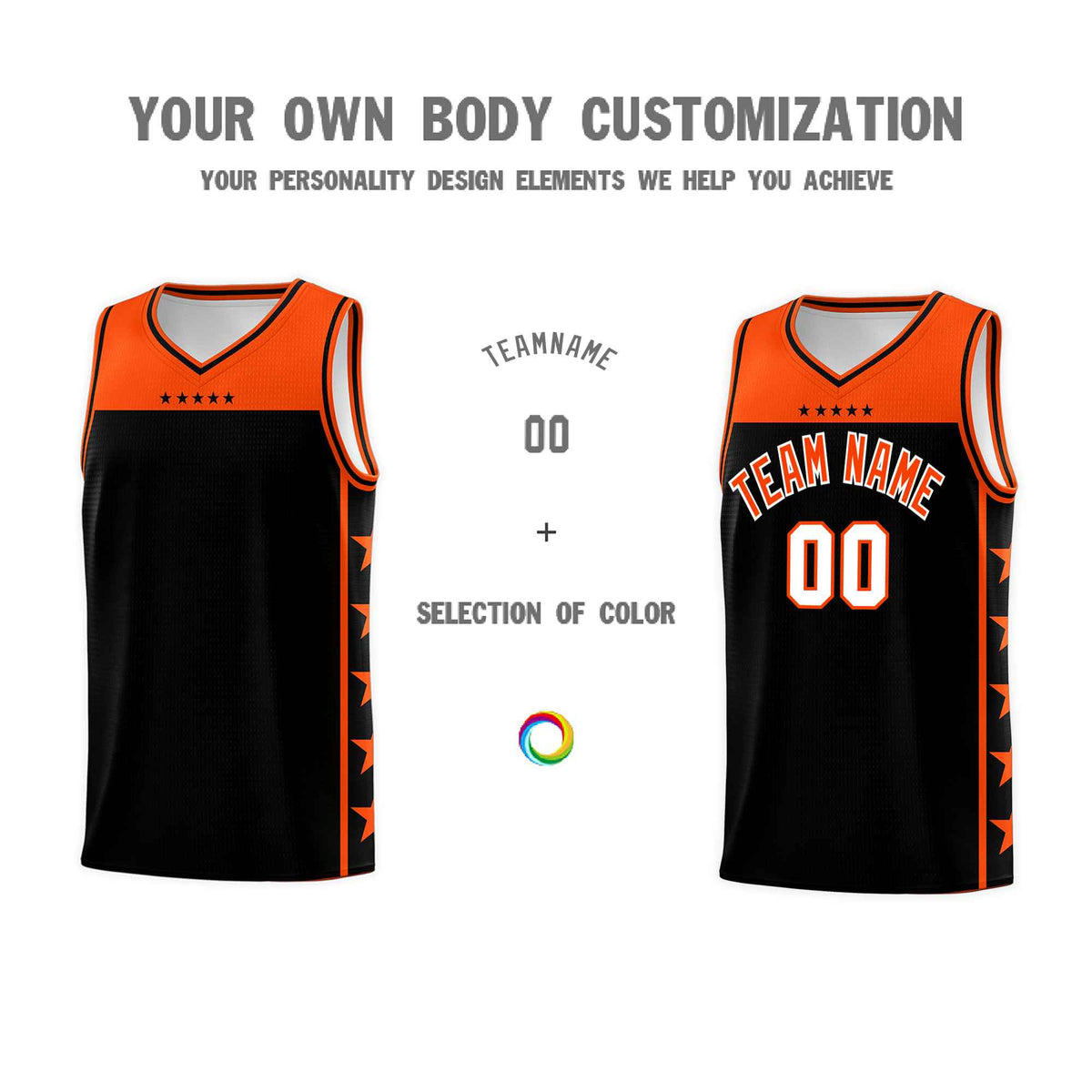 Custom Black Orange Color Block Sets Sports Uniform Basketball Jersey