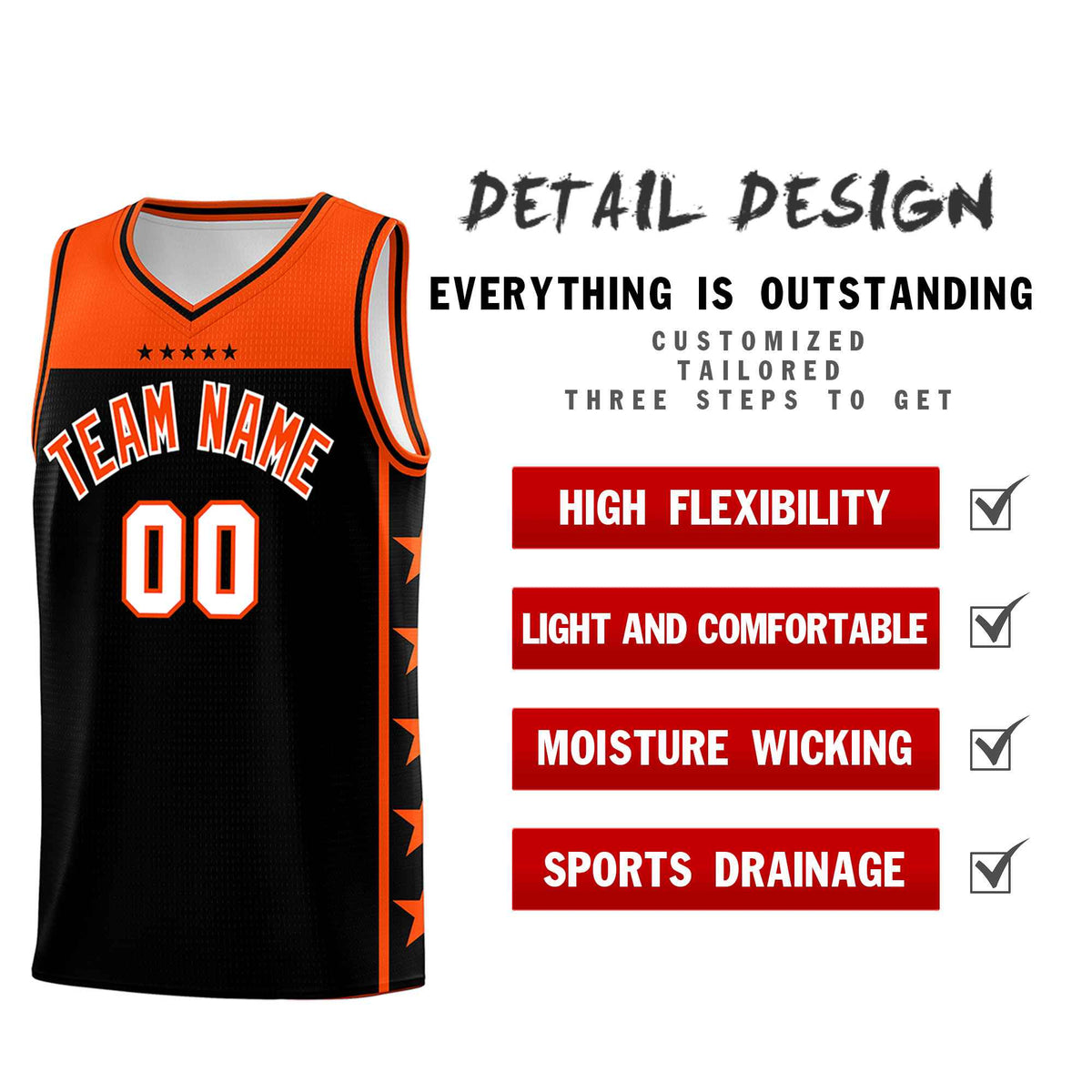 Custom Black Orange Color Block Sets Sports Uniform Basketball Jersey