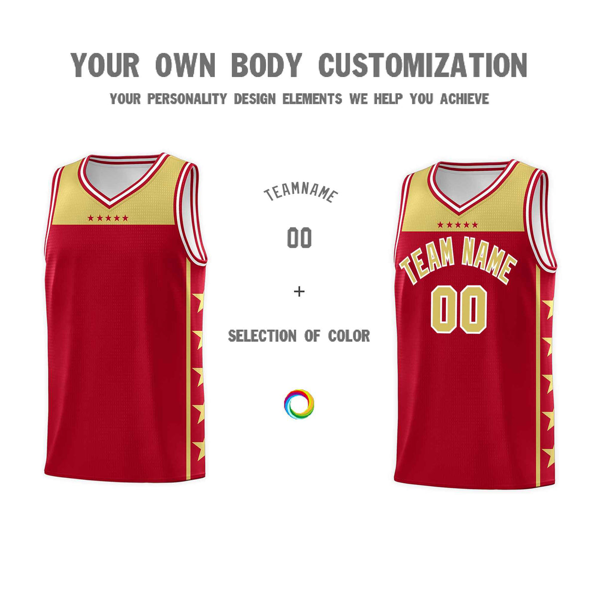 Custom Red Old Gold Color Block Sets Sports Uniform Basketball Jersey