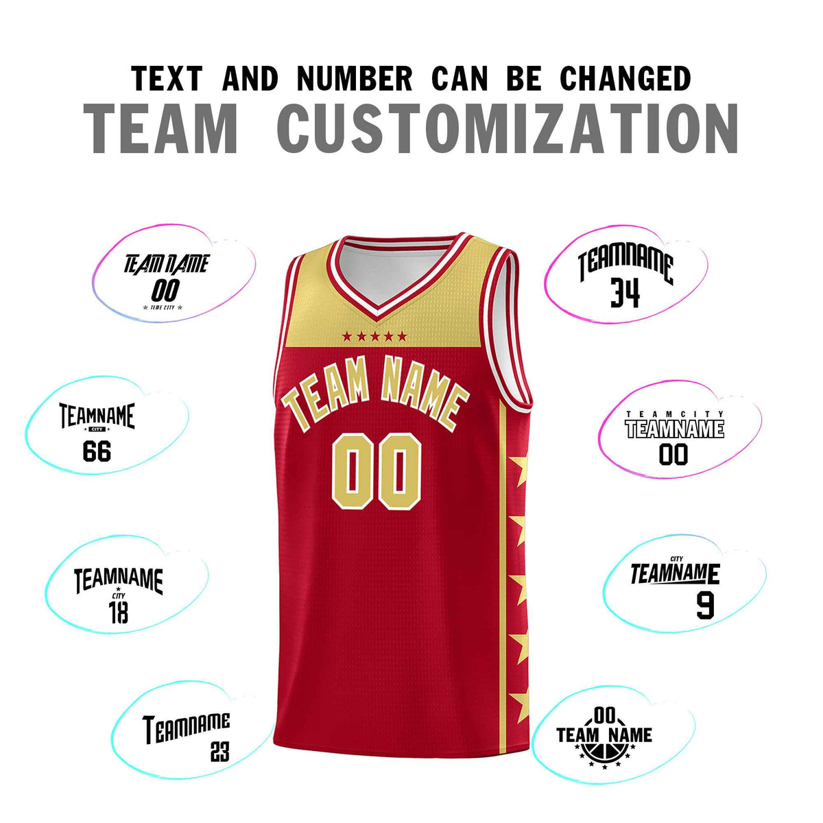 Custom Red Old Gold Color Block Sets Sports Uniform Basketball Jersey