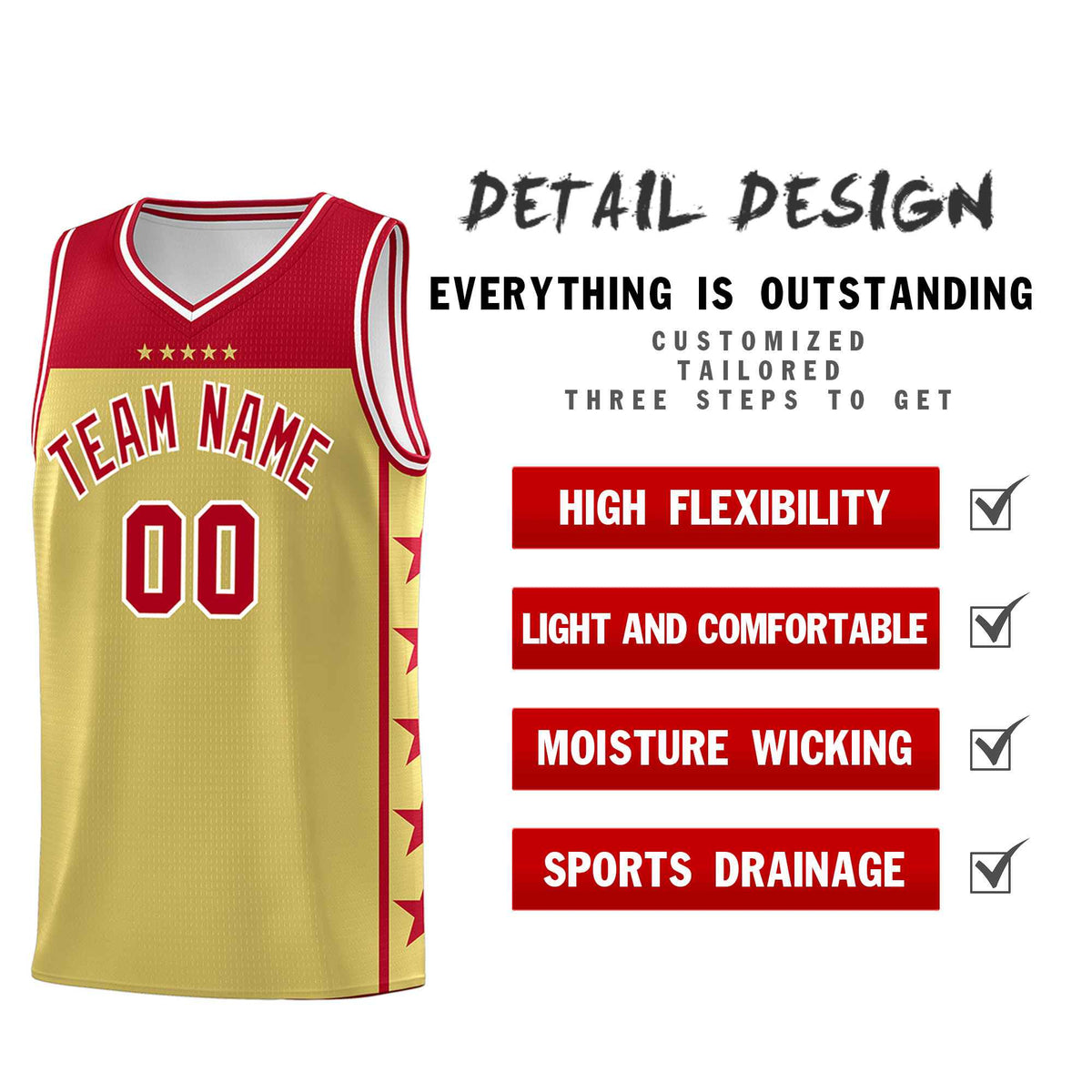 Custom Old Gold Red Color Block Sets Sports Uniform Basketball Jersey