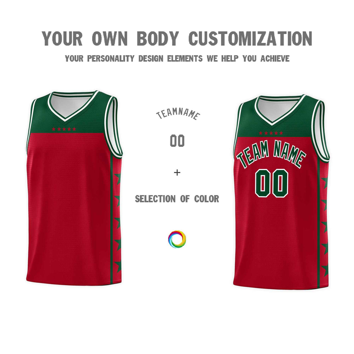 Custom Red Kelly Green Color Block Sets Sports Uniform Basketball Jersey