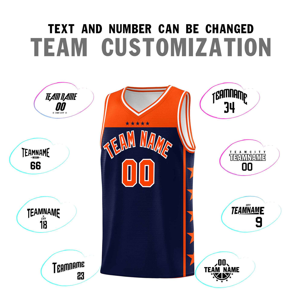 Custom Navy Orange Color Block Sets Sports Uniform Basketball Jersey