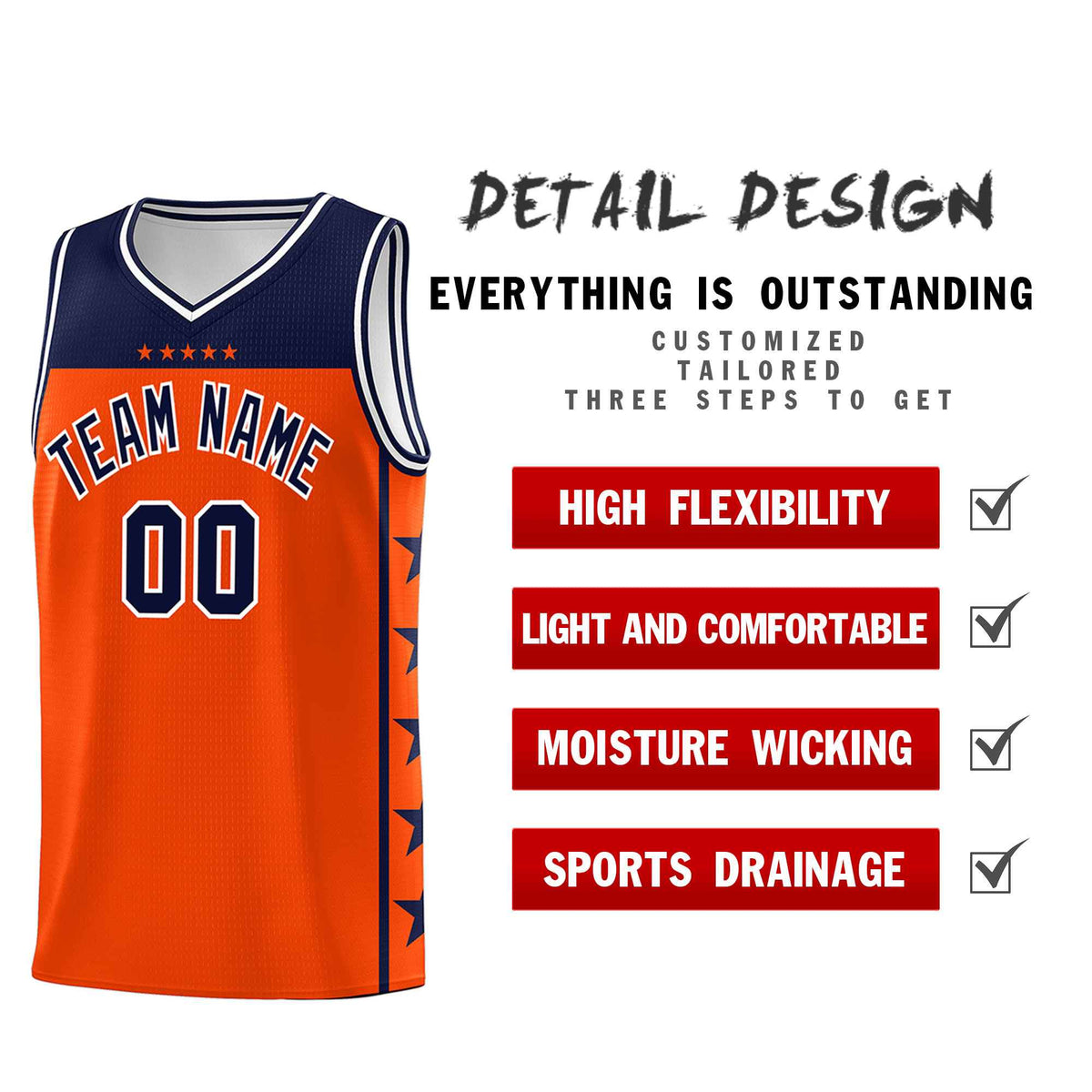 Custom Orange Navy Color Block Sets Sports Uniform Basketball Jersey