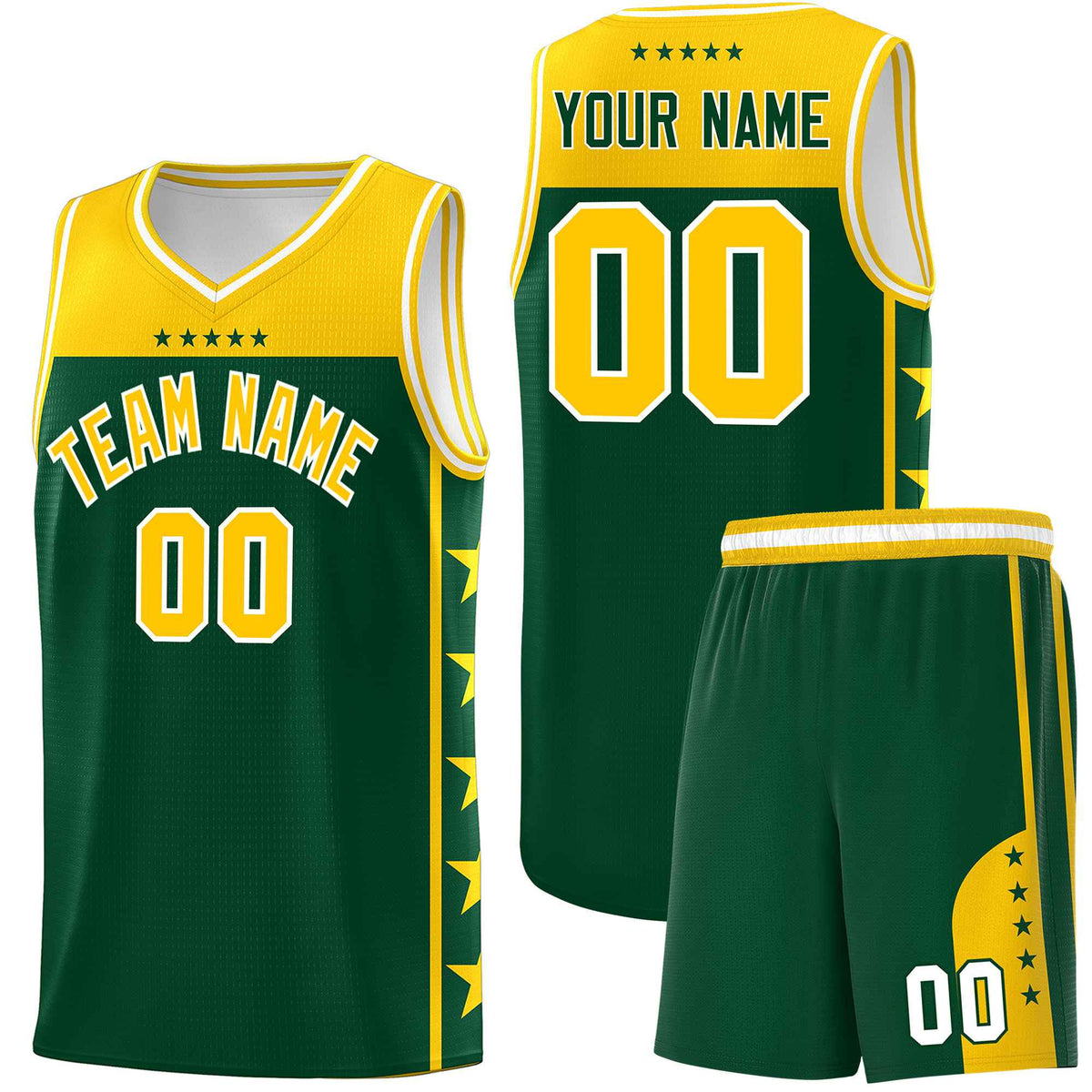 Custom Kelly Green Yellow Color Block Sets Sports Uniform Basketball Jersey