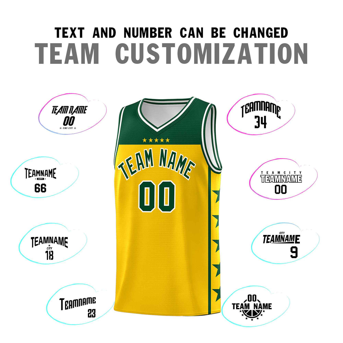 Custom Gold Kelly Green Color Block Sets Sports Uniform Basketball Jersey