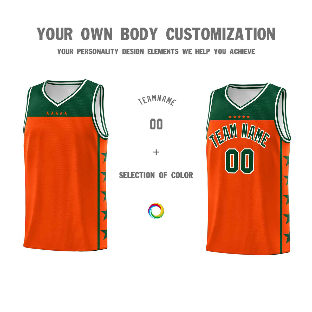 Custom Orange Kelly Green Color Block Sets Sports Uniform Basketball Jersey