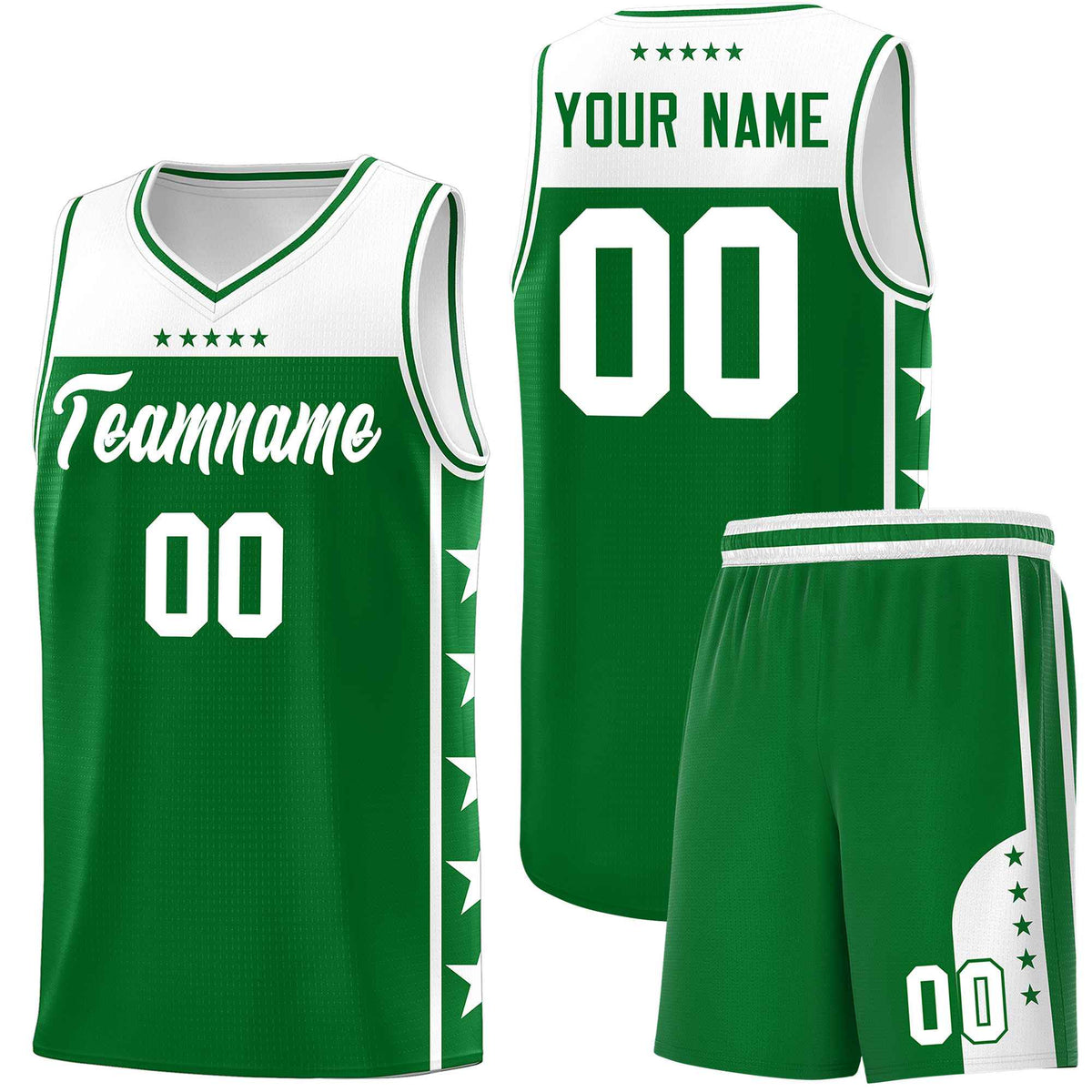 Custom Kelly Green White Color Block Sets Sports Uniform Basketball Jersey