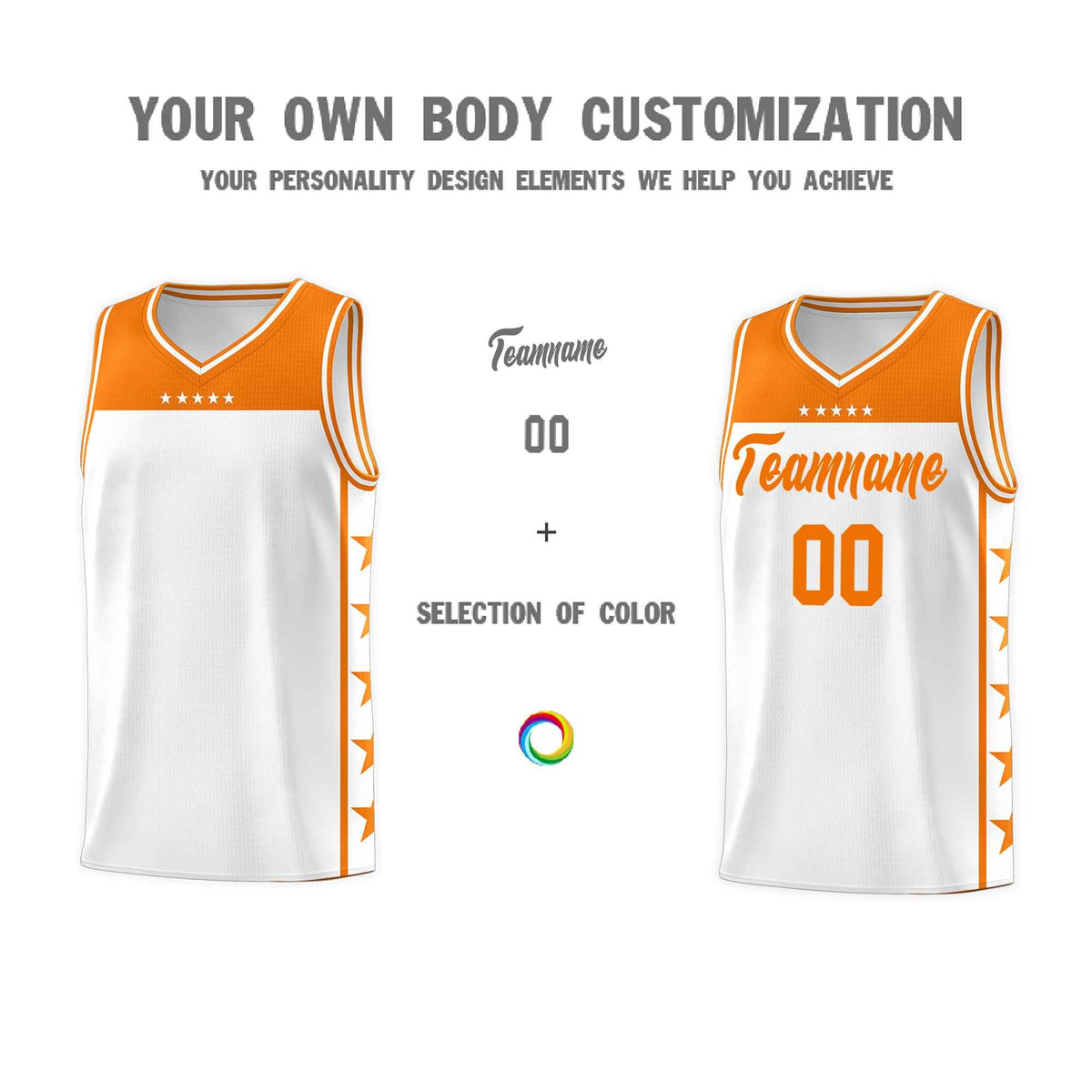 Custom White Orange Color Block Sets Sports Uniform Basketball Jersey