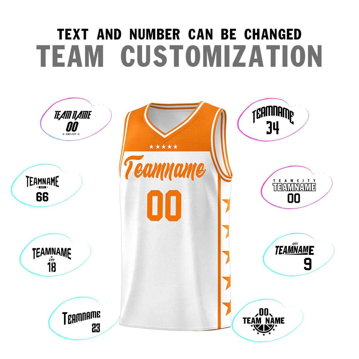 Custom White Orange Color Block Sets Sports Uniform Basketball Jersey