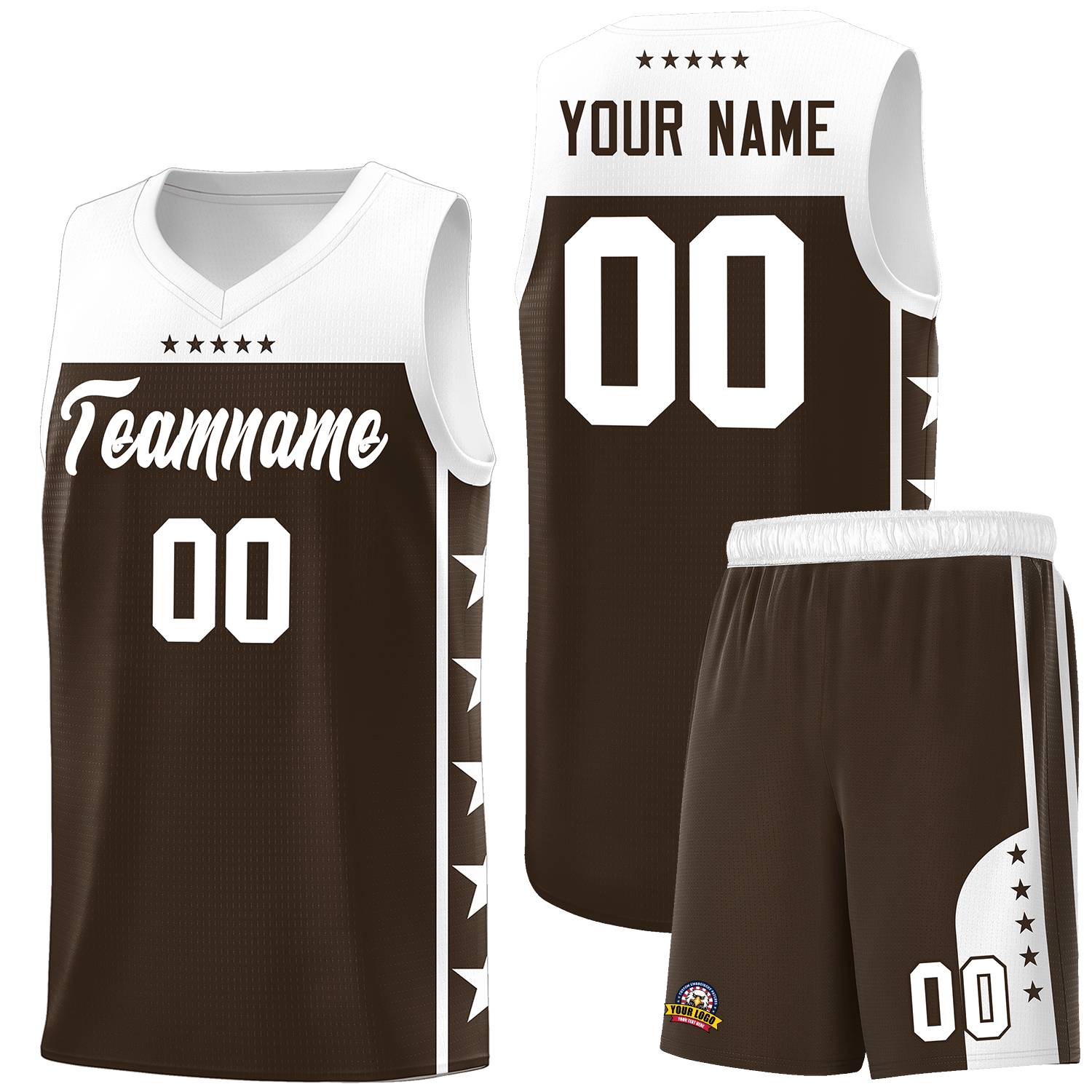 Custom Brown White Color Block Sets Sports Uniform Basketball Jersey
