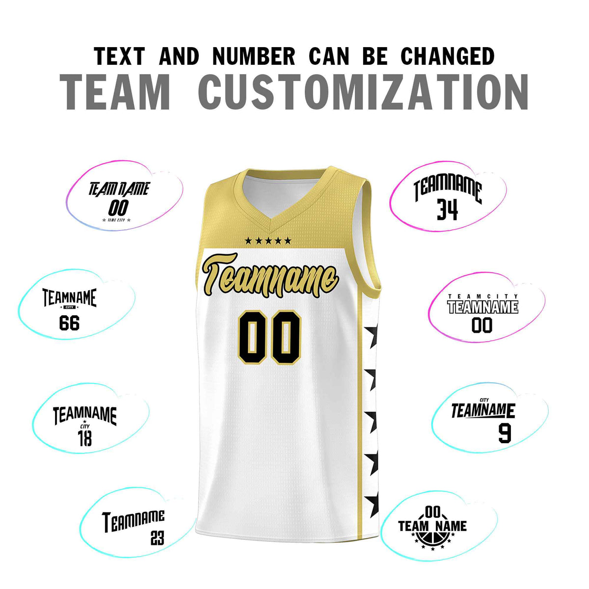 Custom White Old Gold Color Block Sets Sports Uniform Basketball Jersey