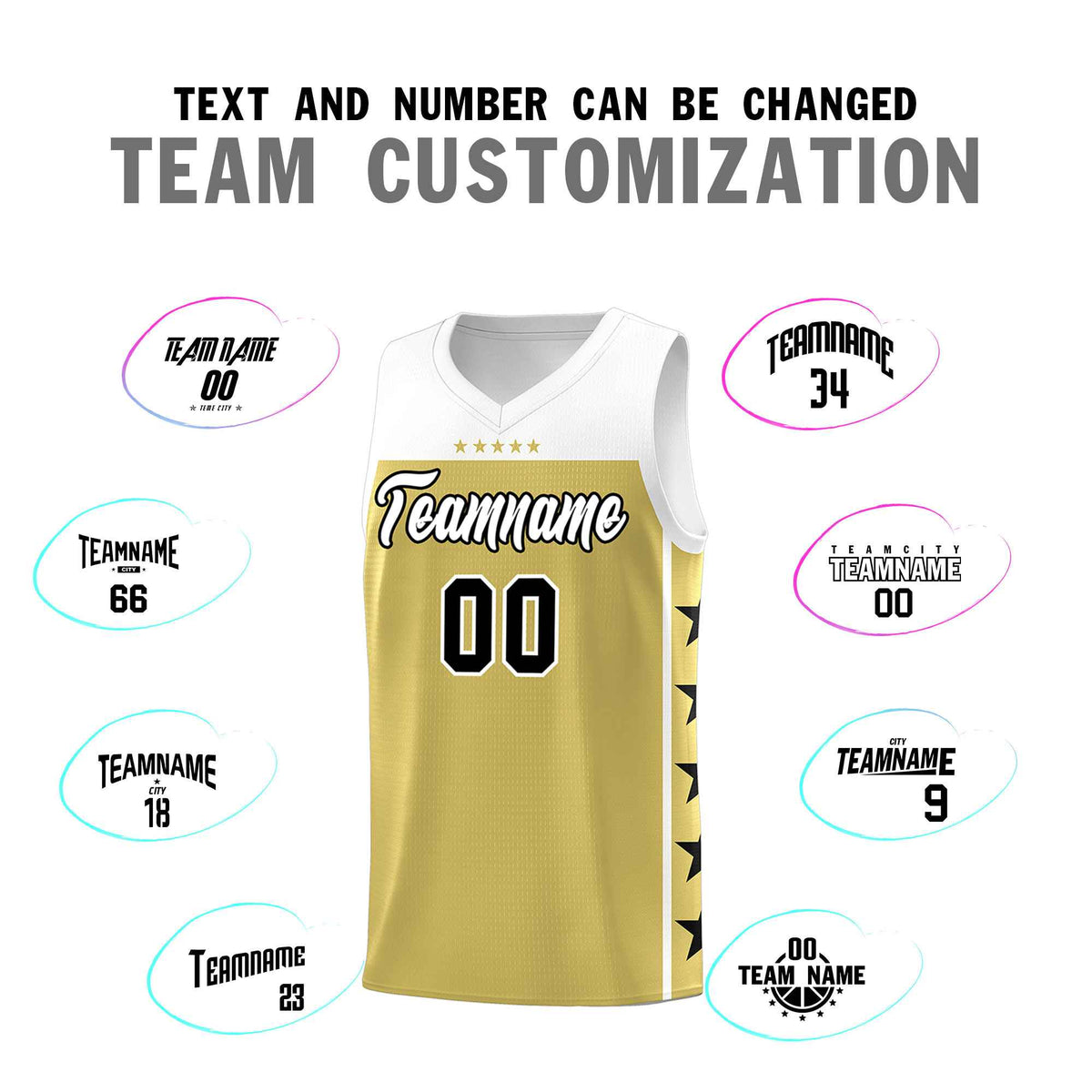 Custom Old Gold White Color Block Sets Sports Uniform Basketball Jersey