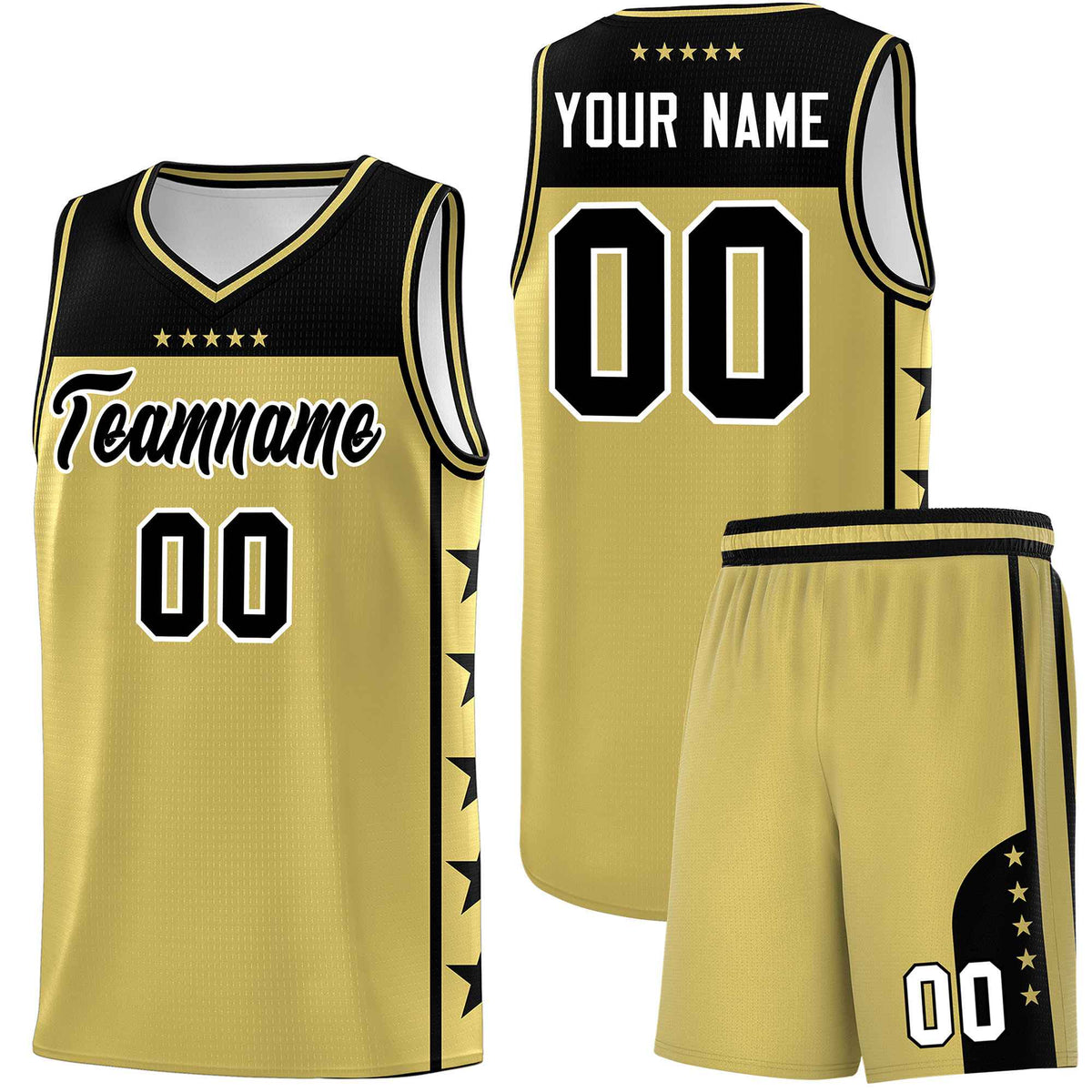 Custom Old Gold Black Color Block Sets Sports Uniform Basketball Jersey