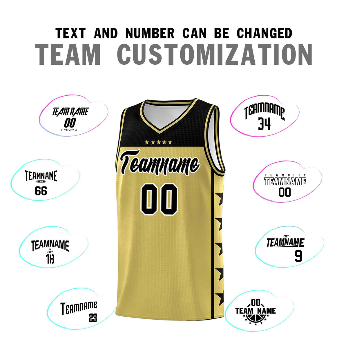 Custom Old Gold Black Color Block Sets Sports Uniform Basketball Jersey