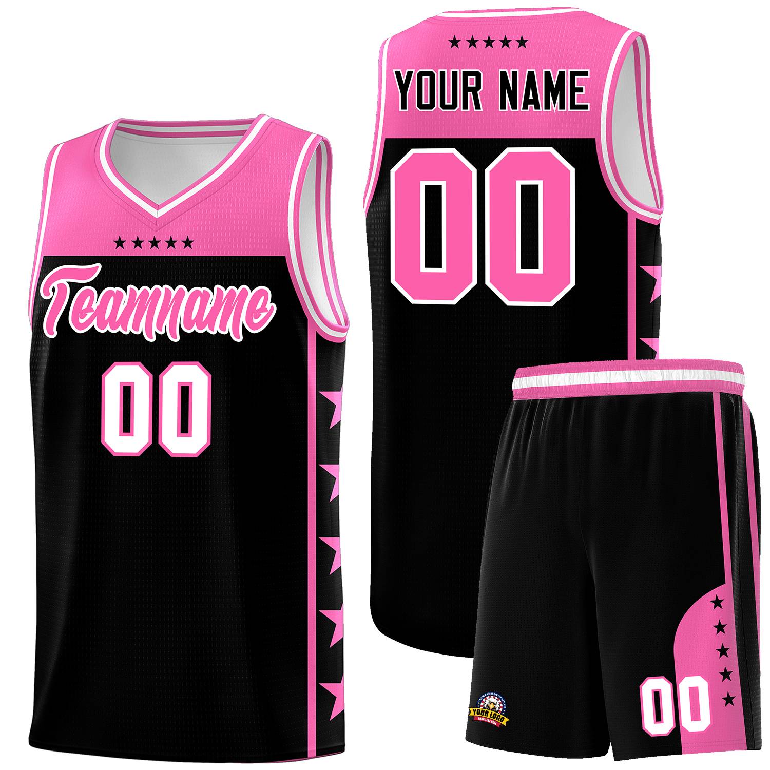 Custom Black Pink Color Block Sets Sports Uniform Basketball Jersey
