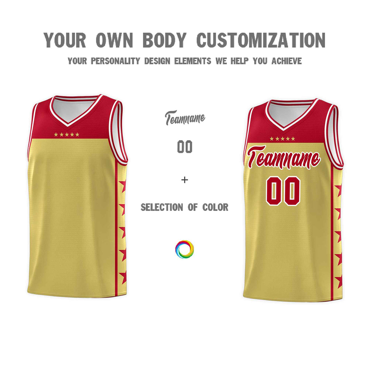 Custom Old Gold Red Color Block Sets Sports Uniform Basketball Jersey