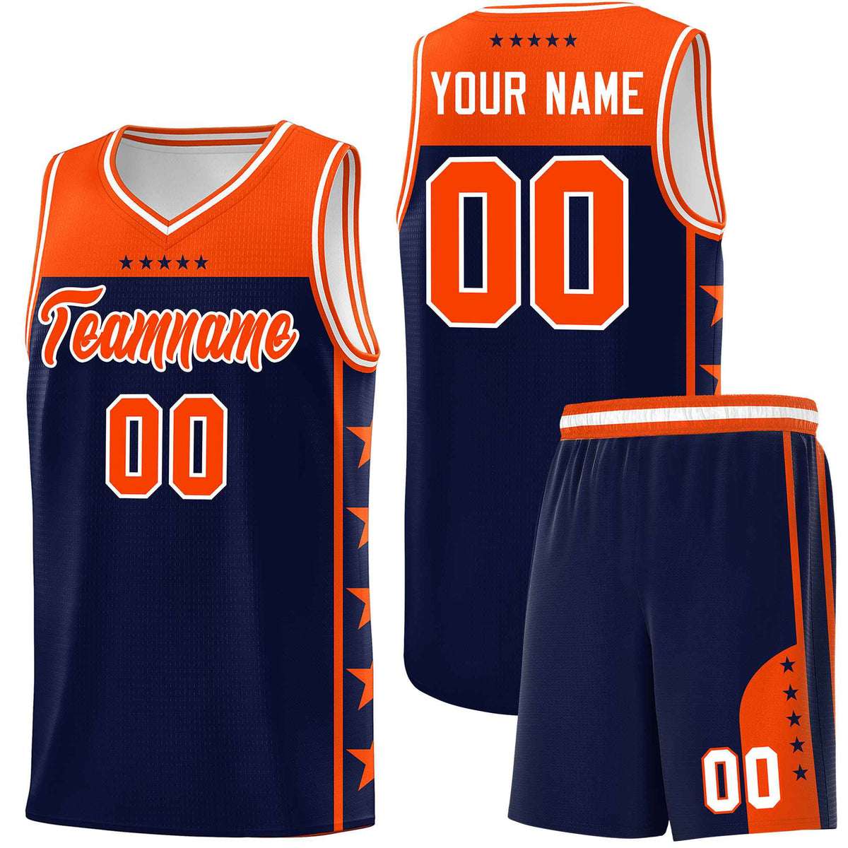 Custom Navy Orange Color Block Sets Sports Uniform Basketball Jersey