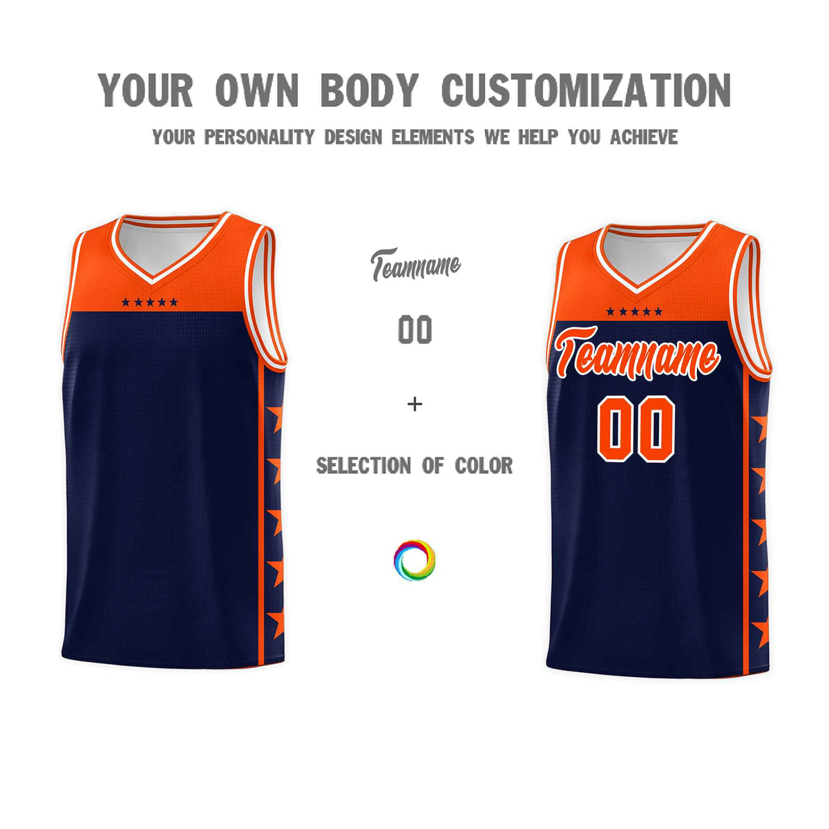 Custom Navy Orange Color Block Sets Sports Uniform Basketball Jersey