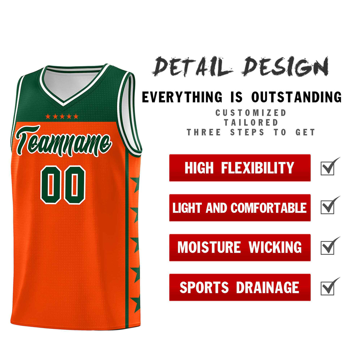 Custom Orange Kelly Green Color Block Sets Sports Uniform Basketball Jersey