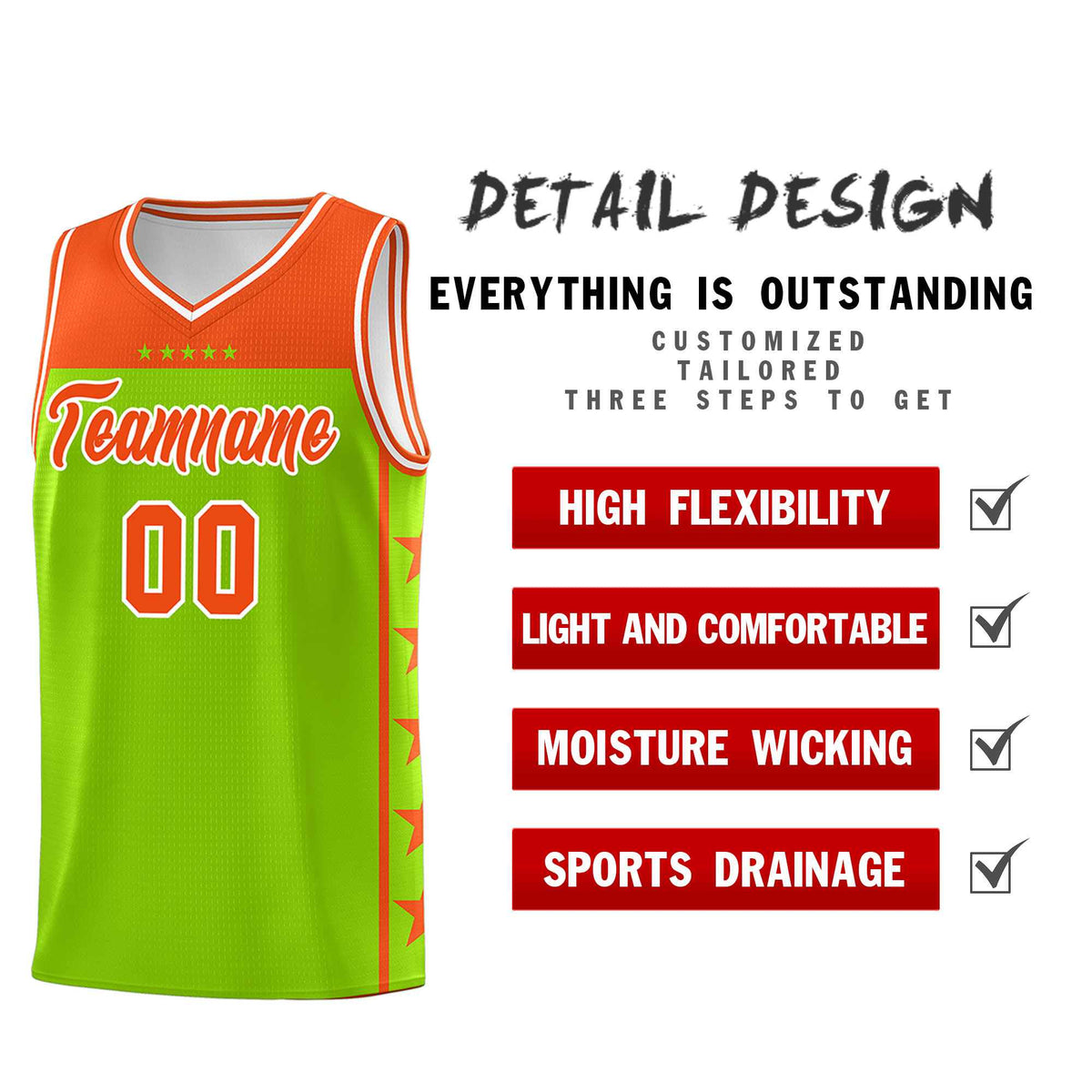 Custom Neon Green Orange Color Block Sets Sports Uniform Basketball Jersey