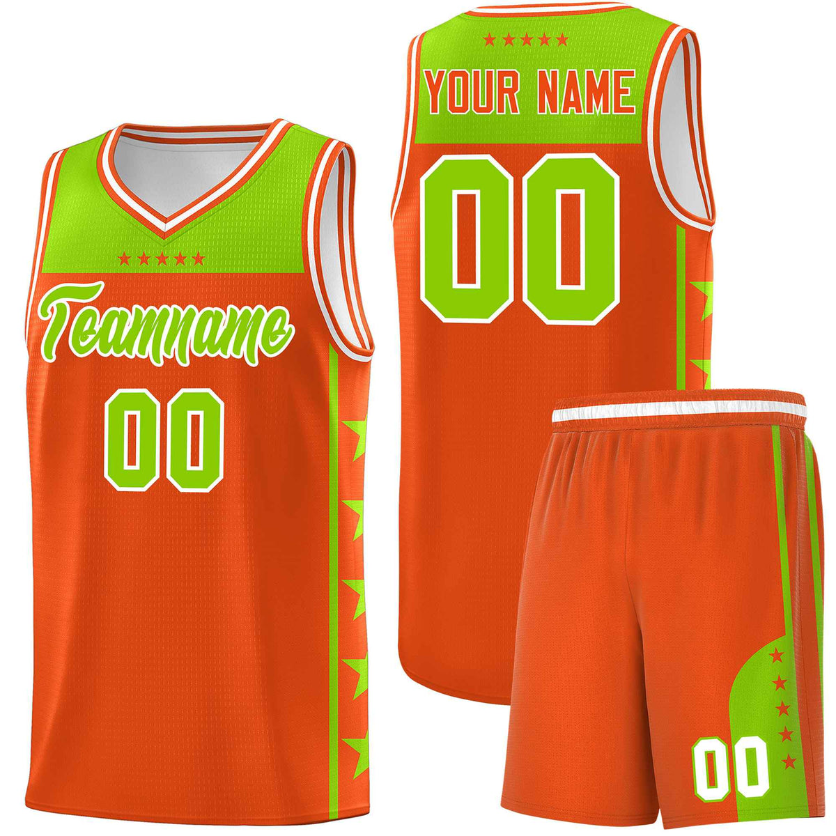 Custom Orange Neon Green Color Block Sets Sports Uniform Basketball Jersey