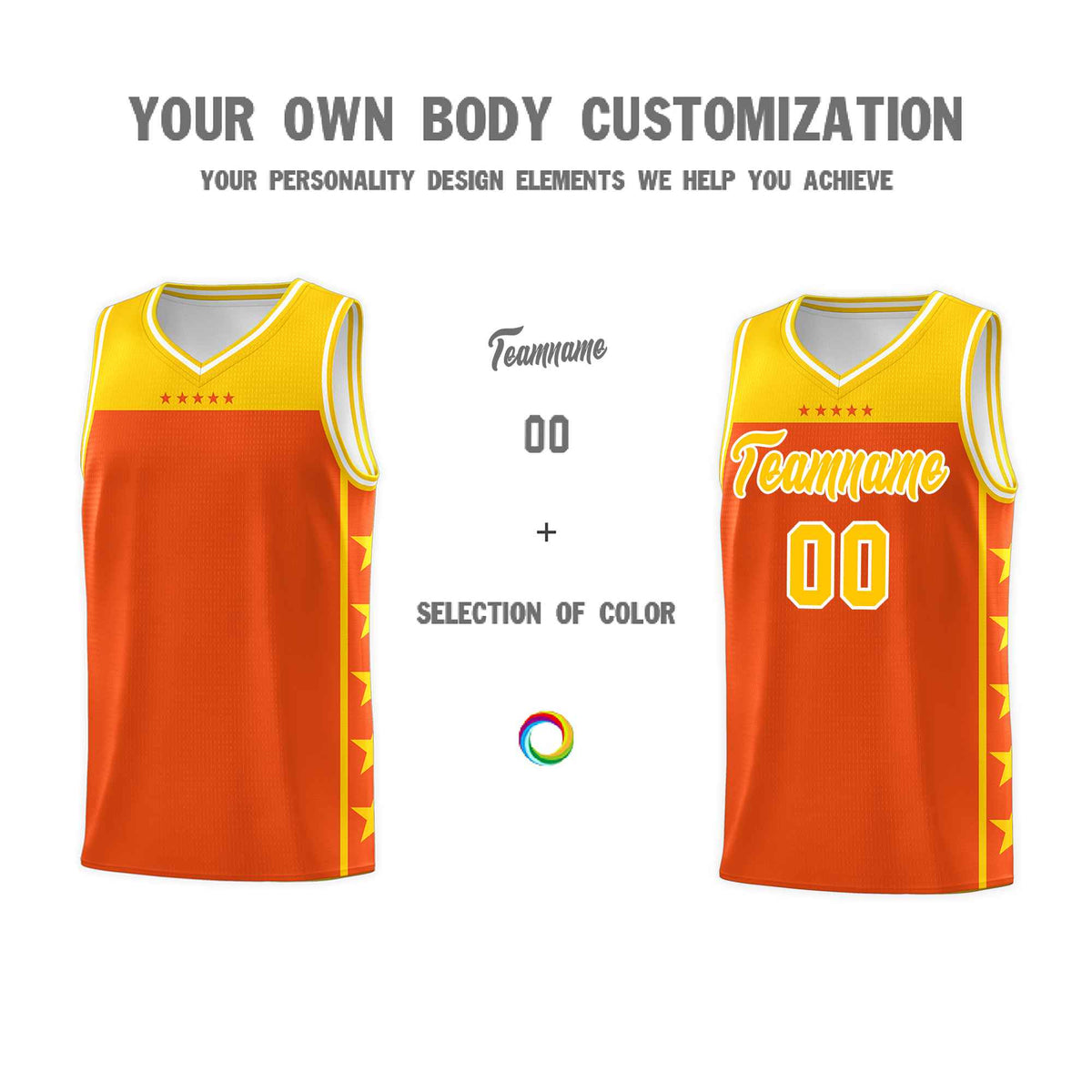 Custom Orange Yellow Color Block Sets Sports Uniform Basketball Jersey