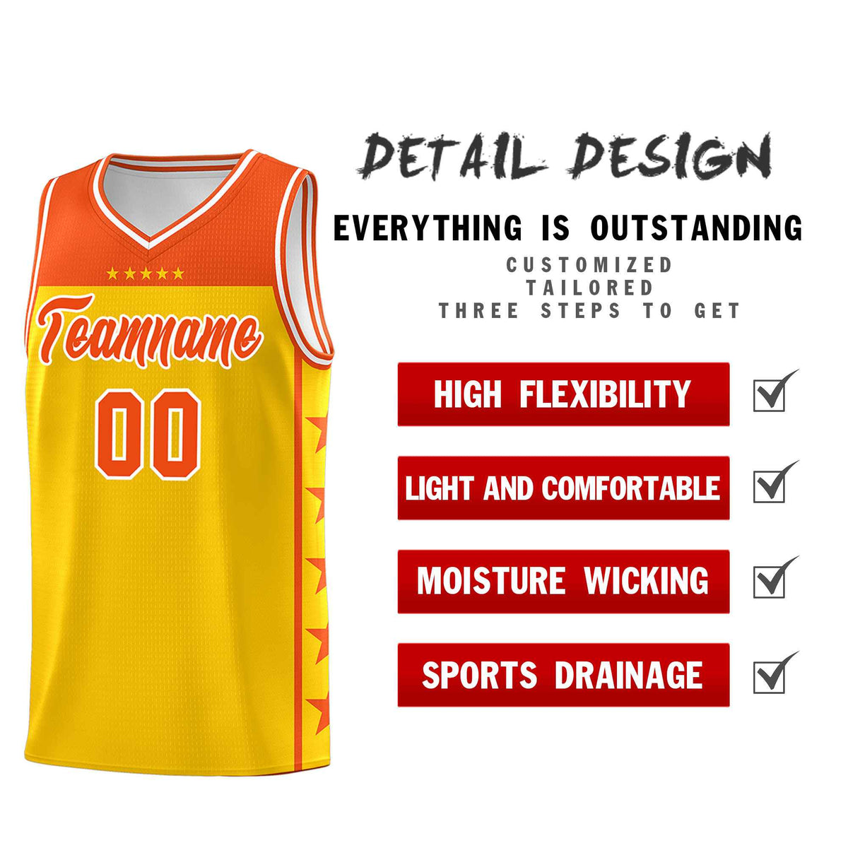 Custom Gold Orange Color Block Sets Sports Uniform Basketball Jersey