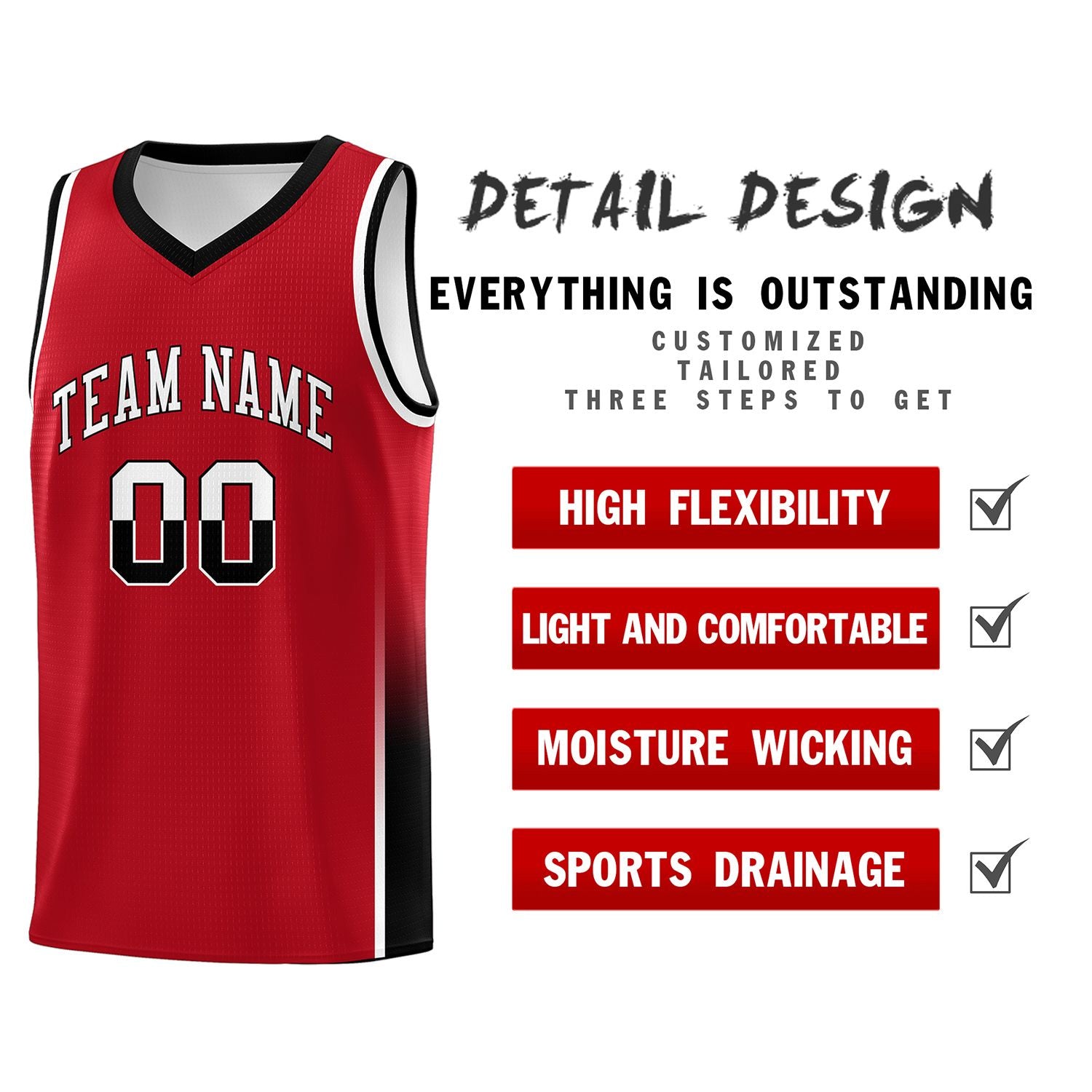 Custom Red White-Black Personalized Two Tone Font Sports Uniform Basketball Jersey