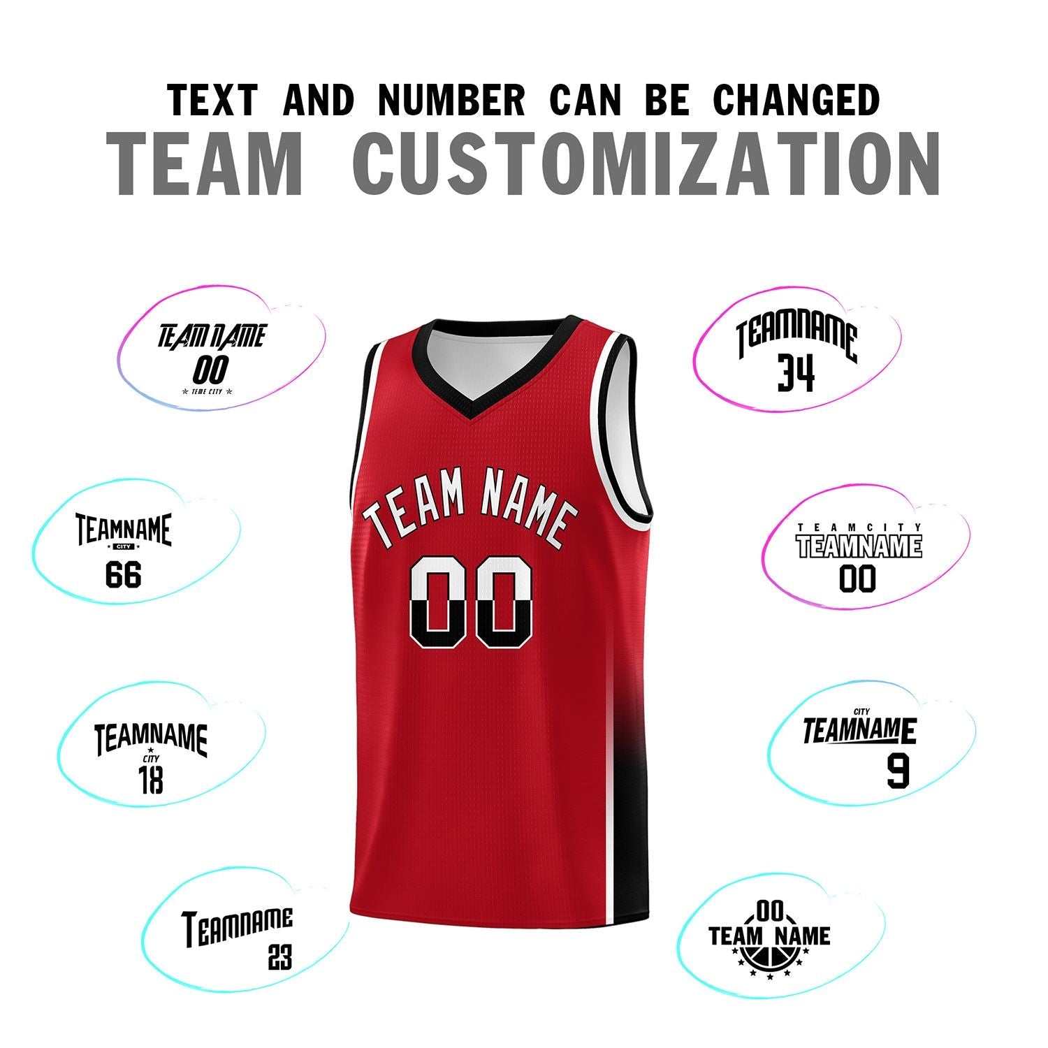 Custom Red White-Black Personalized Two Tone Font Sports Uniform Basketball Jersey