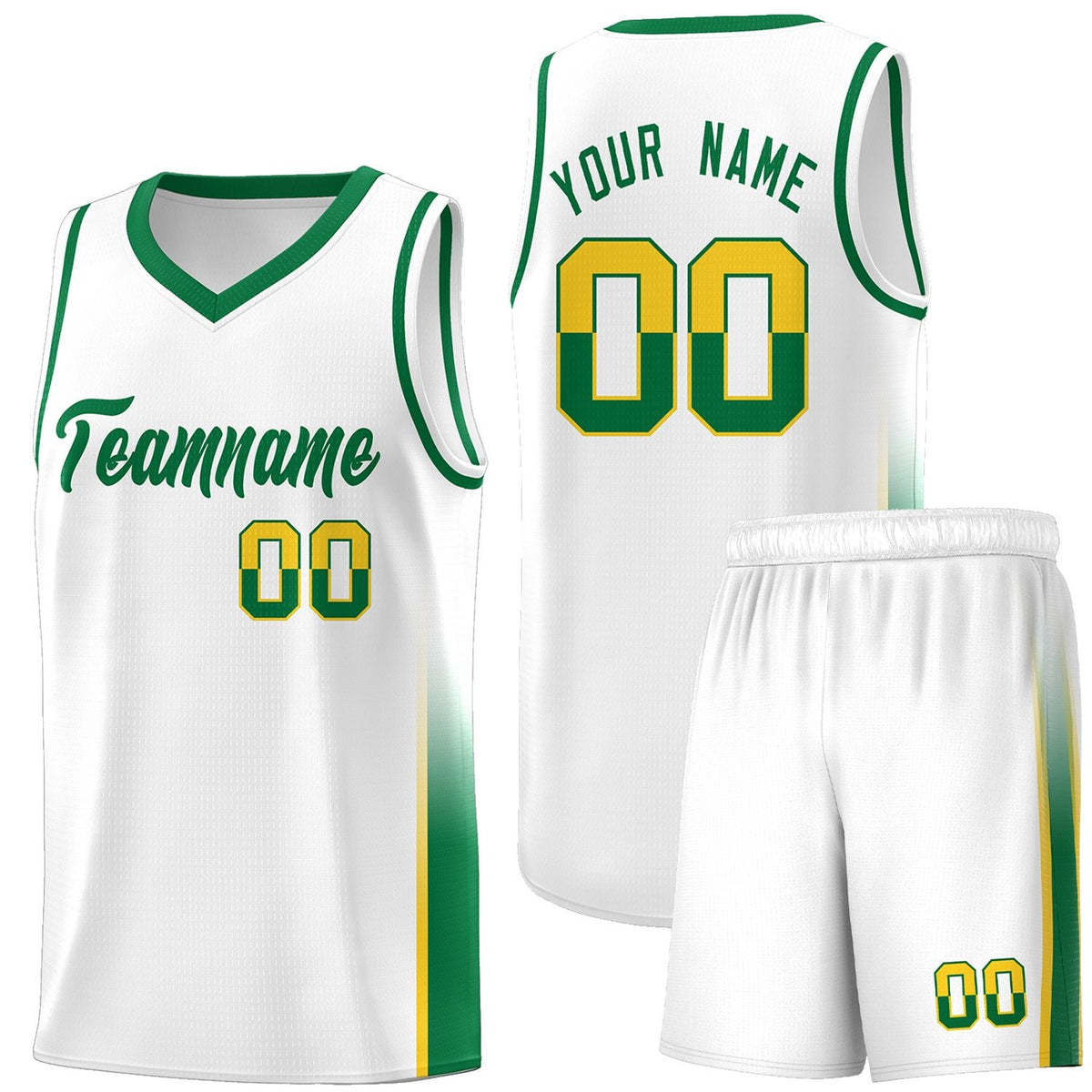 Custom White Gold-Kelly Green Personalized Two Tone Font Sports Uniform Basketball Jersey